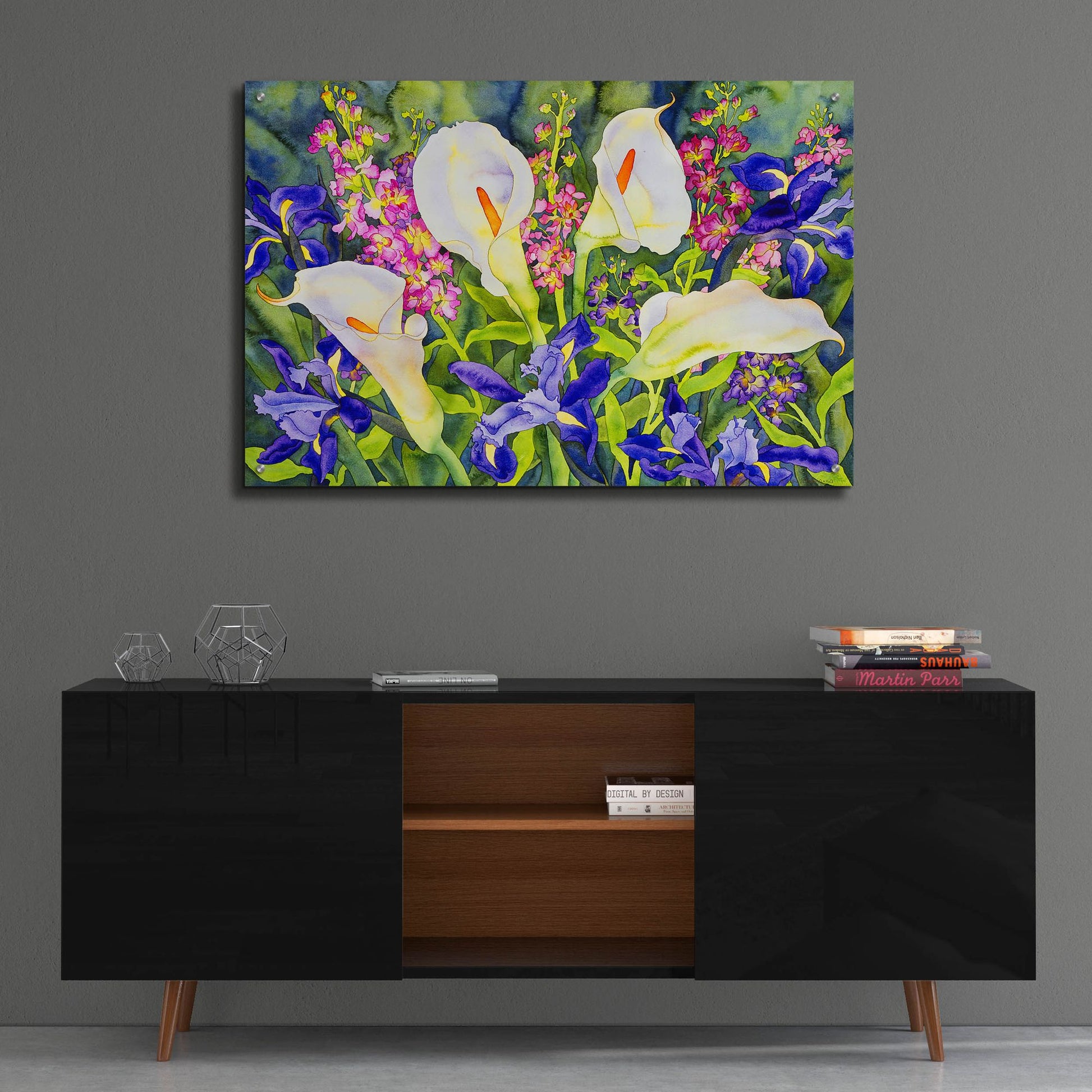 Epic Art 'Callas with Irises' by Carissa Luminess, Acrylic Glass Wall Art,36x24