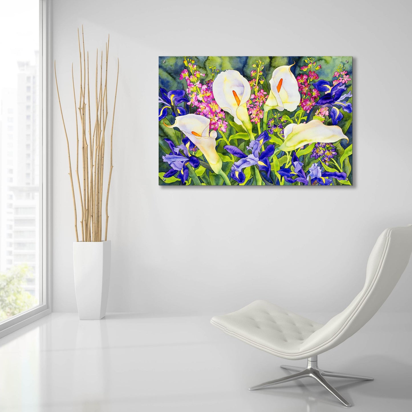 Epic Art 'Callas with Irises' by Carissa Luminess, Acrylic Glass Wall Art,36x24