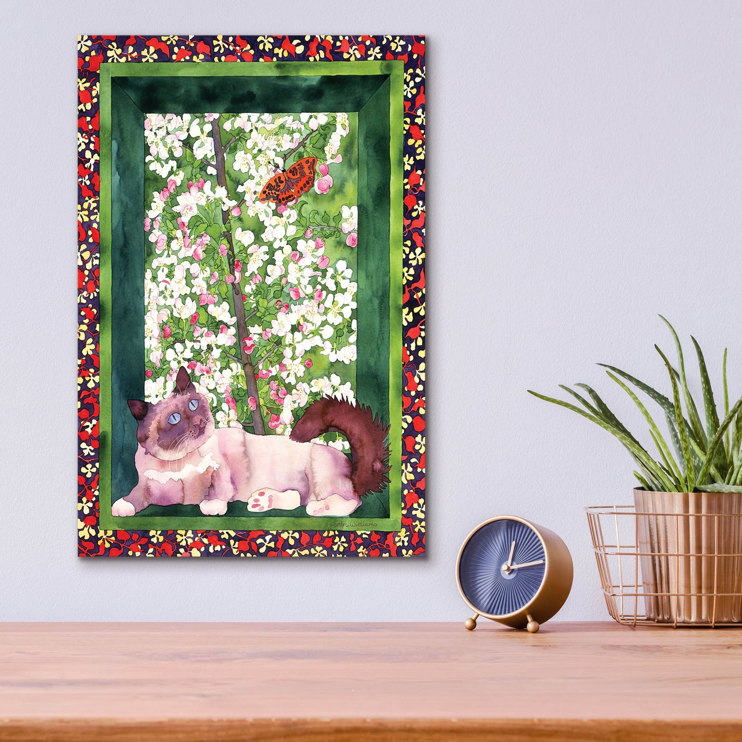 Epic Art 'Chat and Papillon' by Carissa Luminess, Acrylic Glass Wall Art,12x16