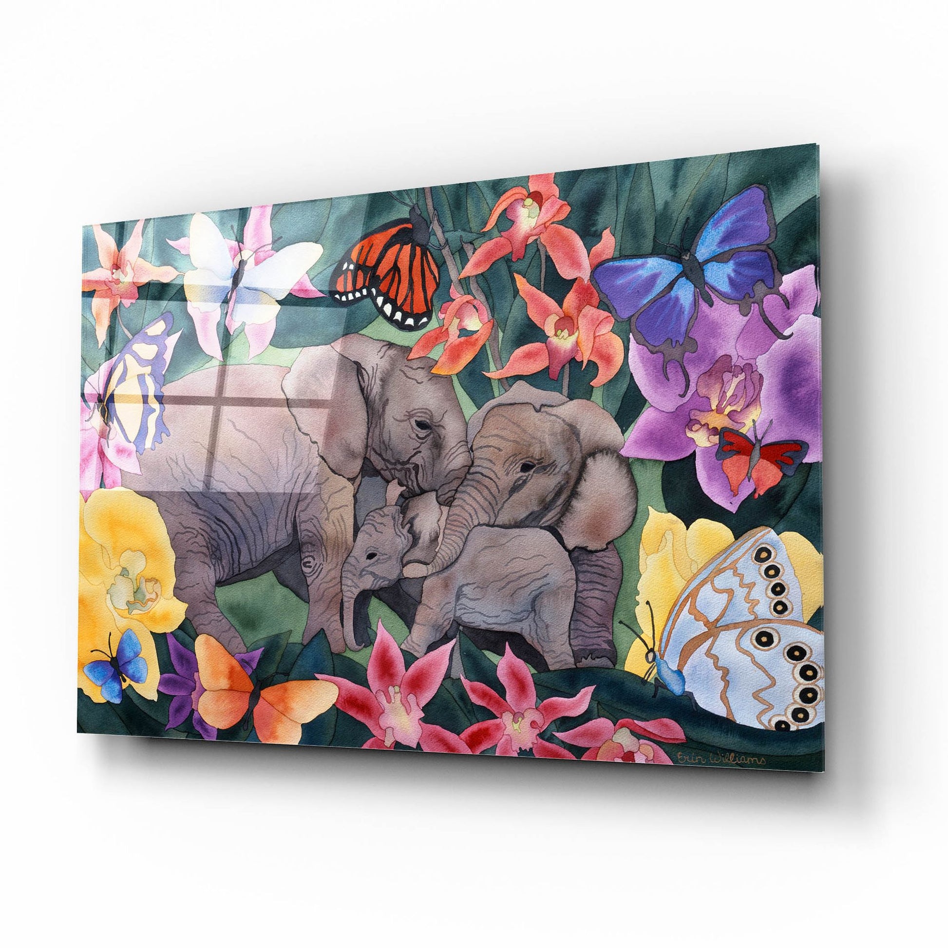 Epic Art 'Elephants and Butterflies' by Carissa Luminess, Acrylic Glass Wall Art,16x12