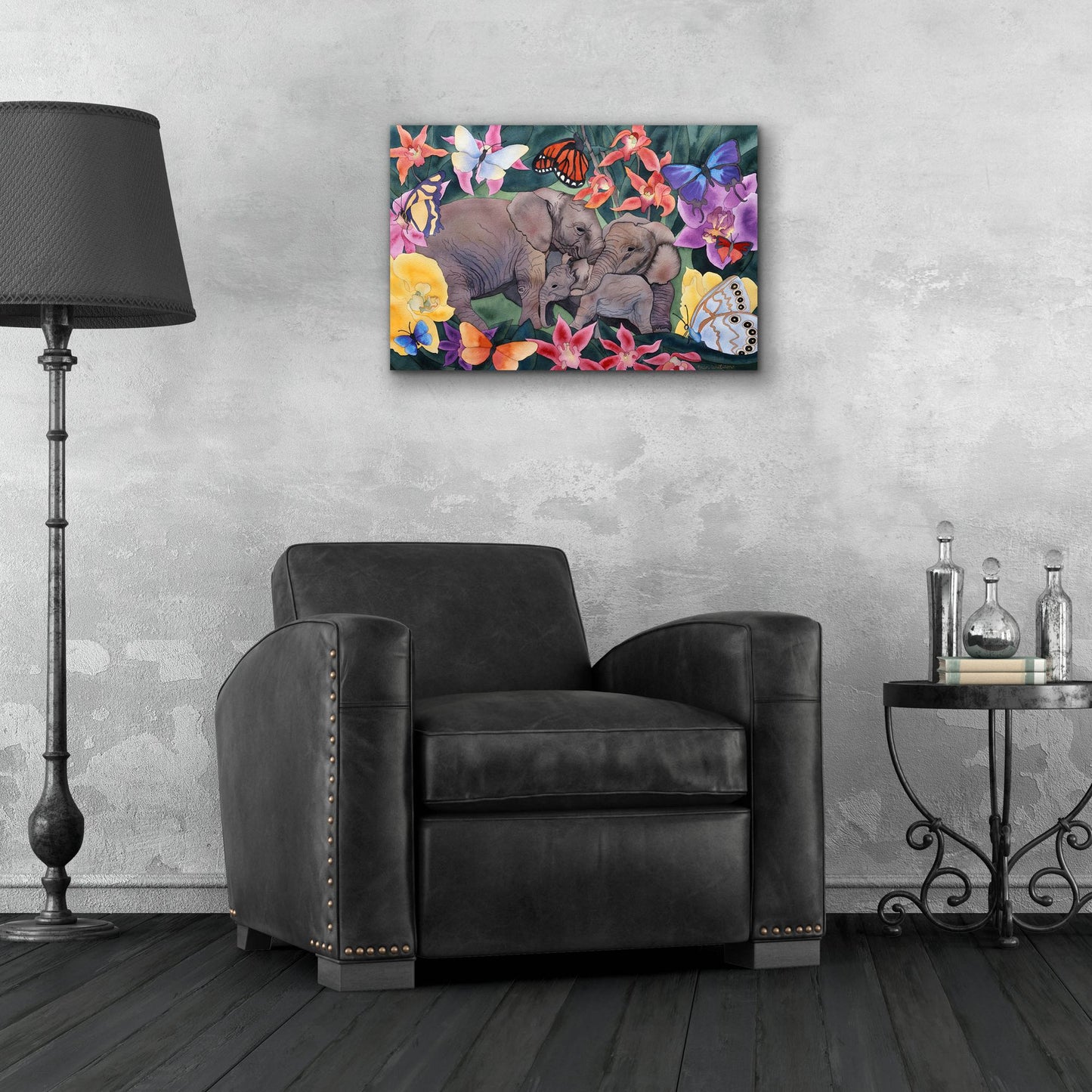 Epic Art 'Elephants and Butterflies' by Carissa Luminess, Acrylic Glass Wall Art,24x16