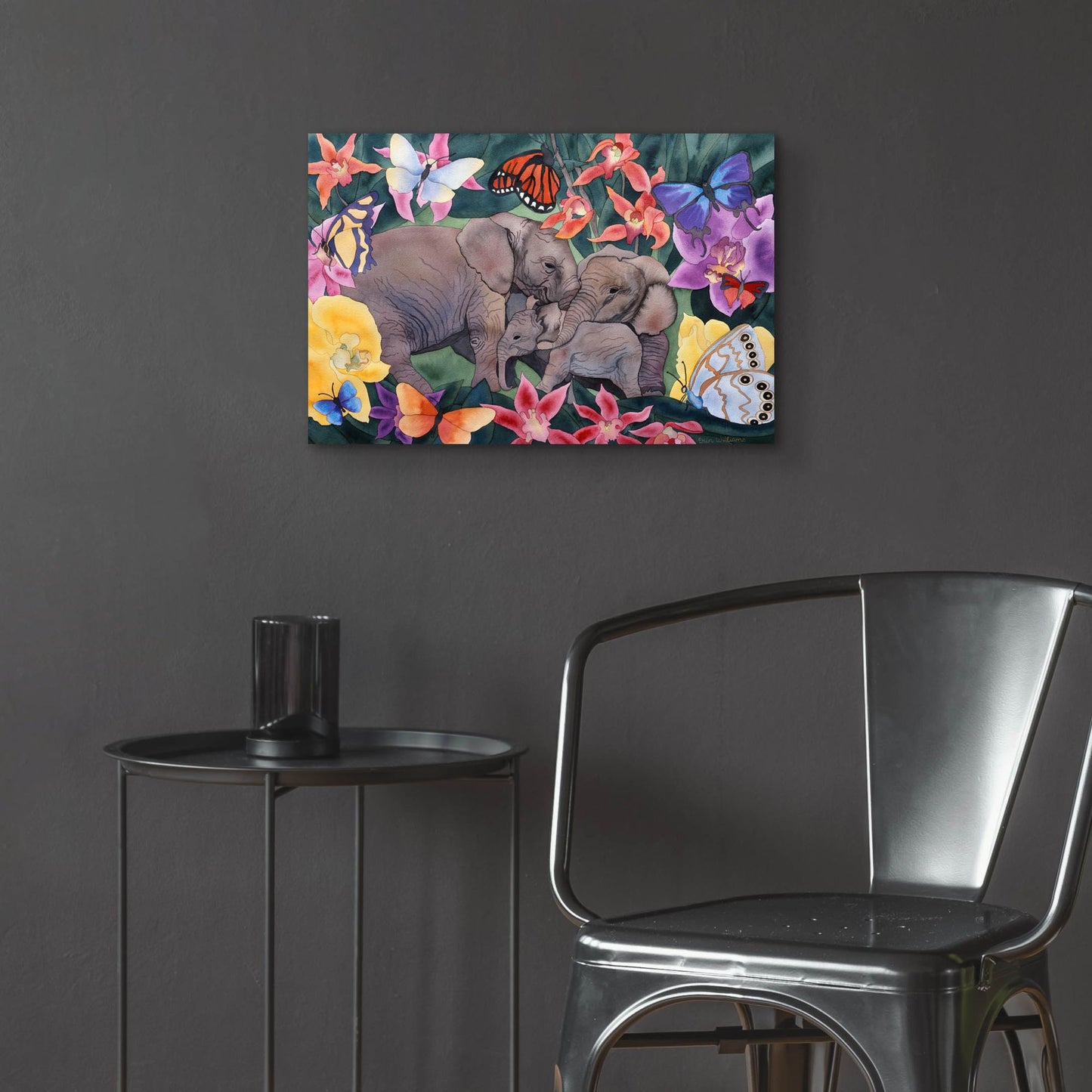 Epic Art 'Elephants and Butterflies' by Carissa Luminess, Acrylic Glass Wall Art,24x16