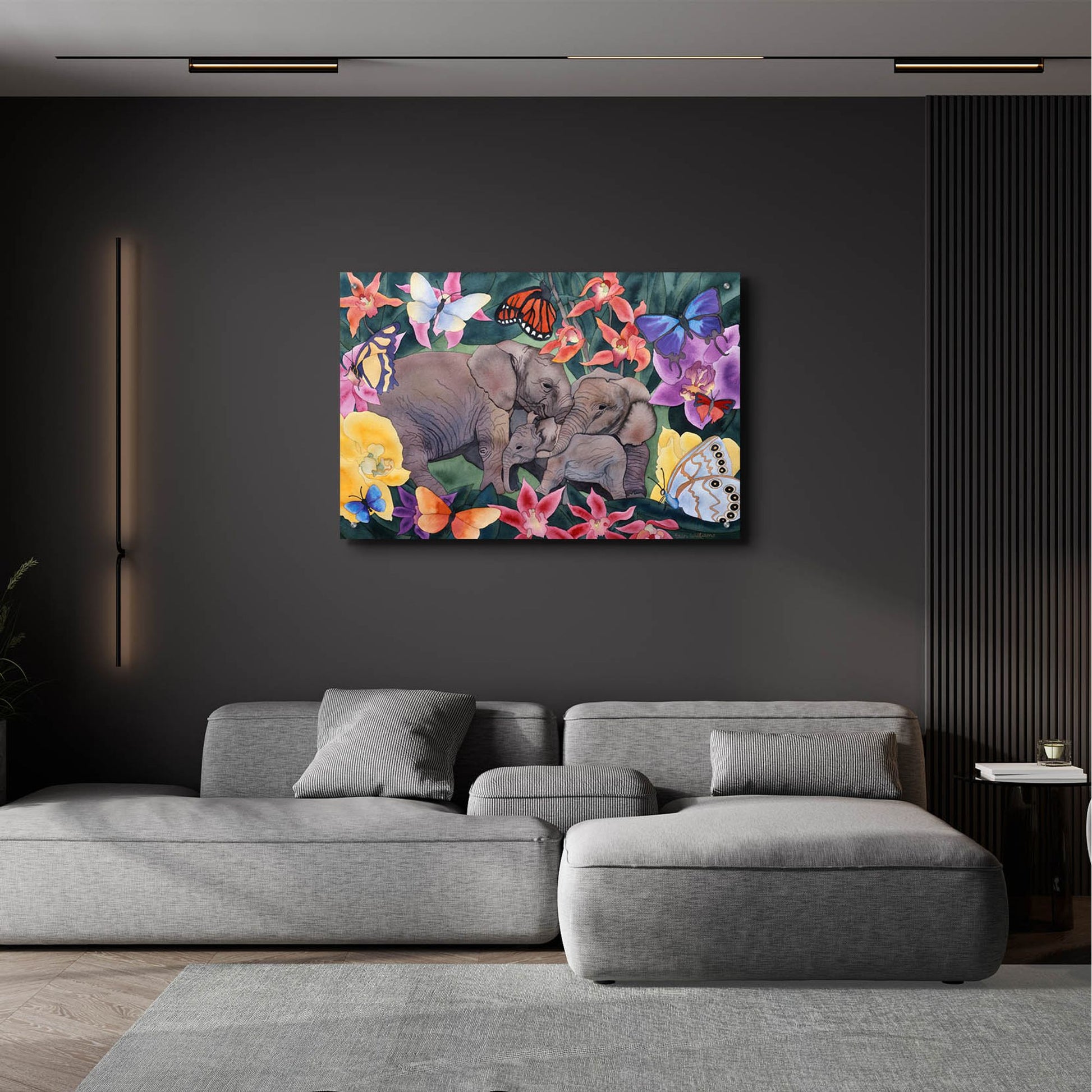 Epic Art 'Elephants and Butterflies' by Carissa Luminess, Acrylic Glass Wall Art,36x24