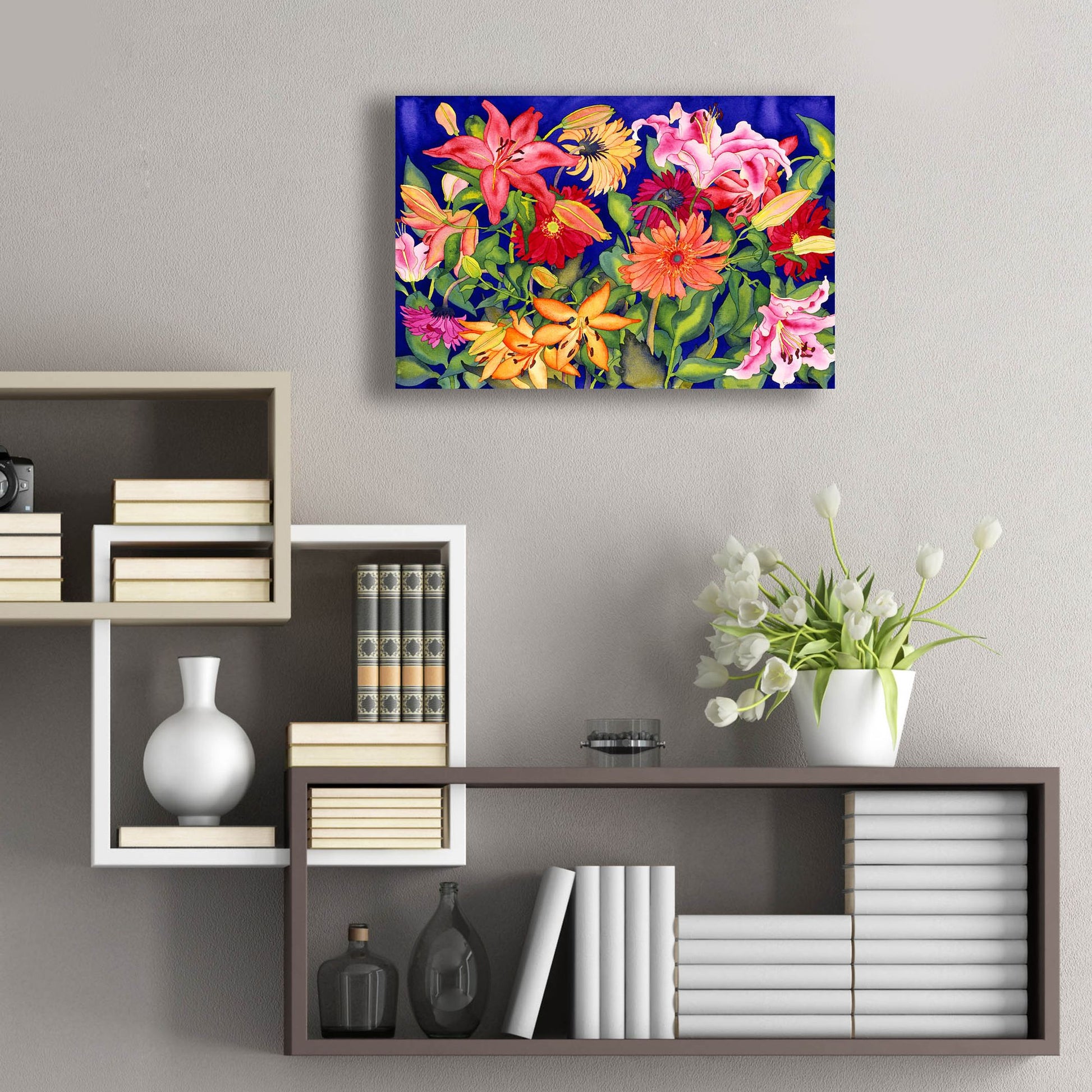 Epic Art 'Lilies and Gerbers' by Carissa Luminess, Acrylic Glass Wall Art,24x16