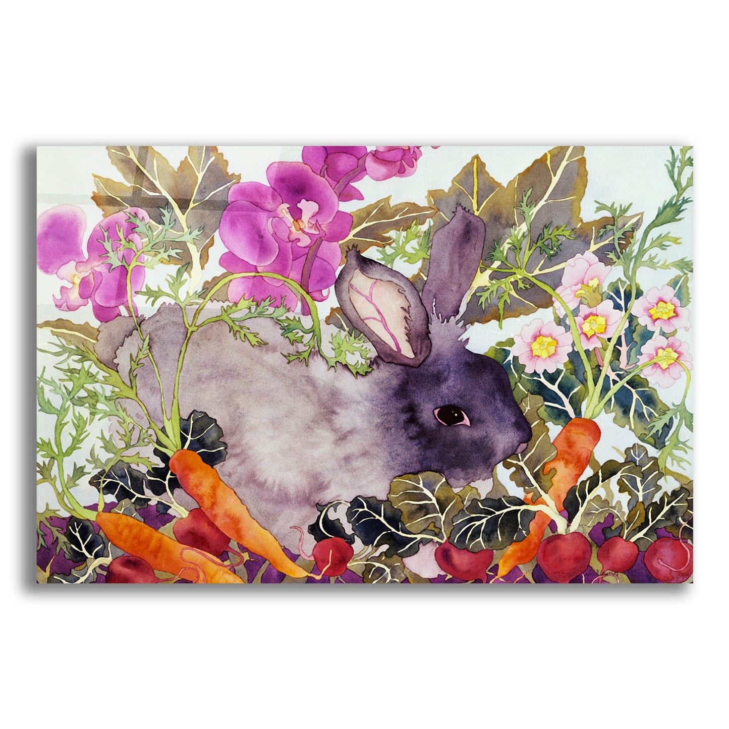 Epic Art 'Rabbit with Carrots' by Carissa Luminess, Acrylic Glass Wall Art,16x12