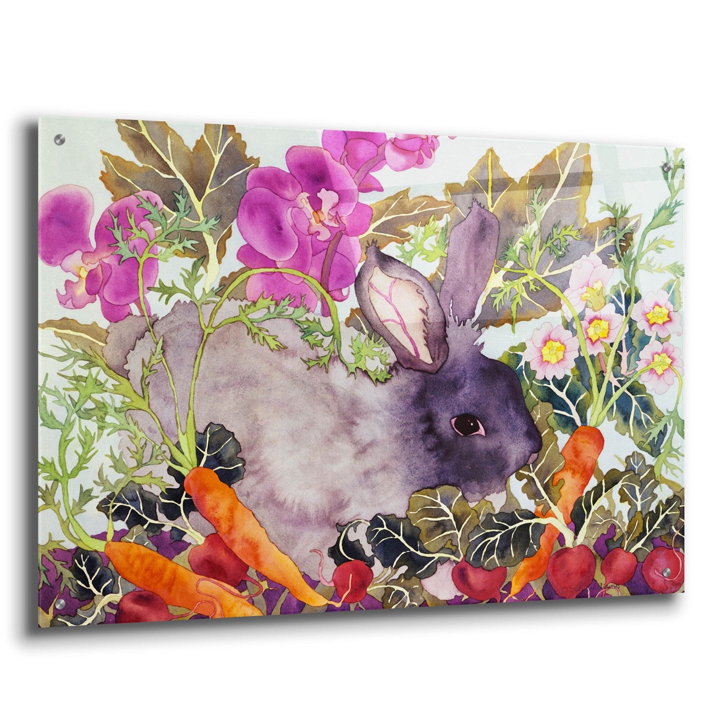 Epic Art 'Rabbit with Carrots' by Carissa Luminess, Acrylic Glass Wall Art,36x24