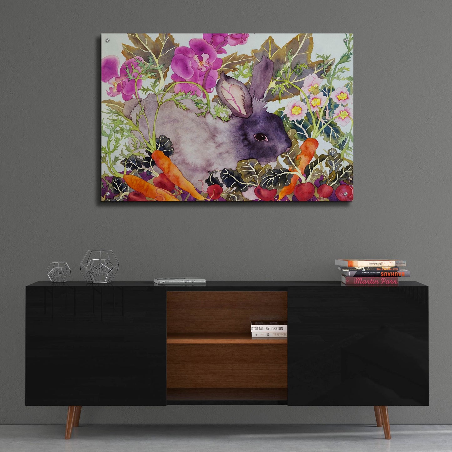 Epic Art 'Rabbit with Carrots' by Carissa Luminess, Acrylic Glass Wall Art,36x24