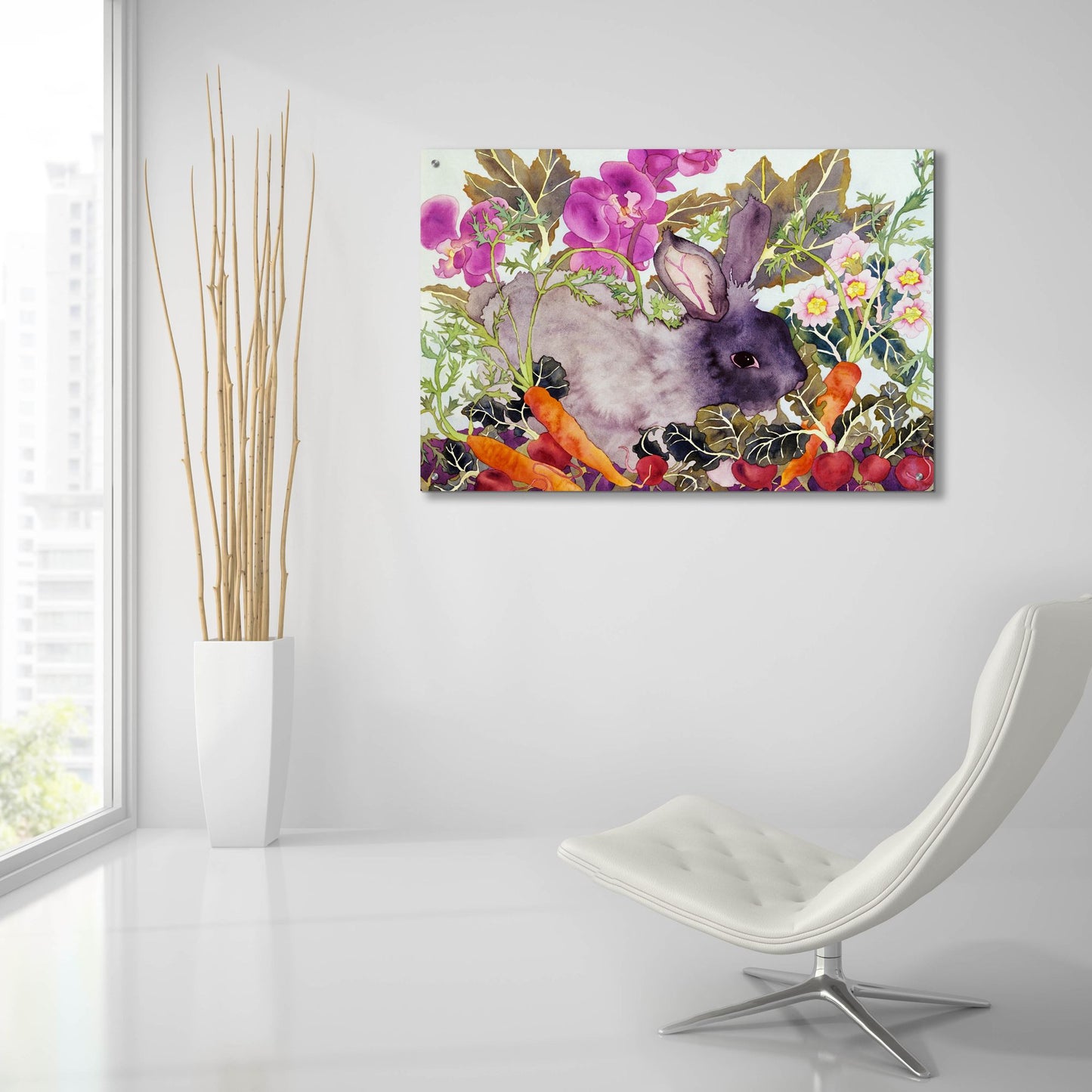 Epic Art 'Rabbit with Carrots' by Carissa Luminess, Acrylic Glass Wall Art,36x24