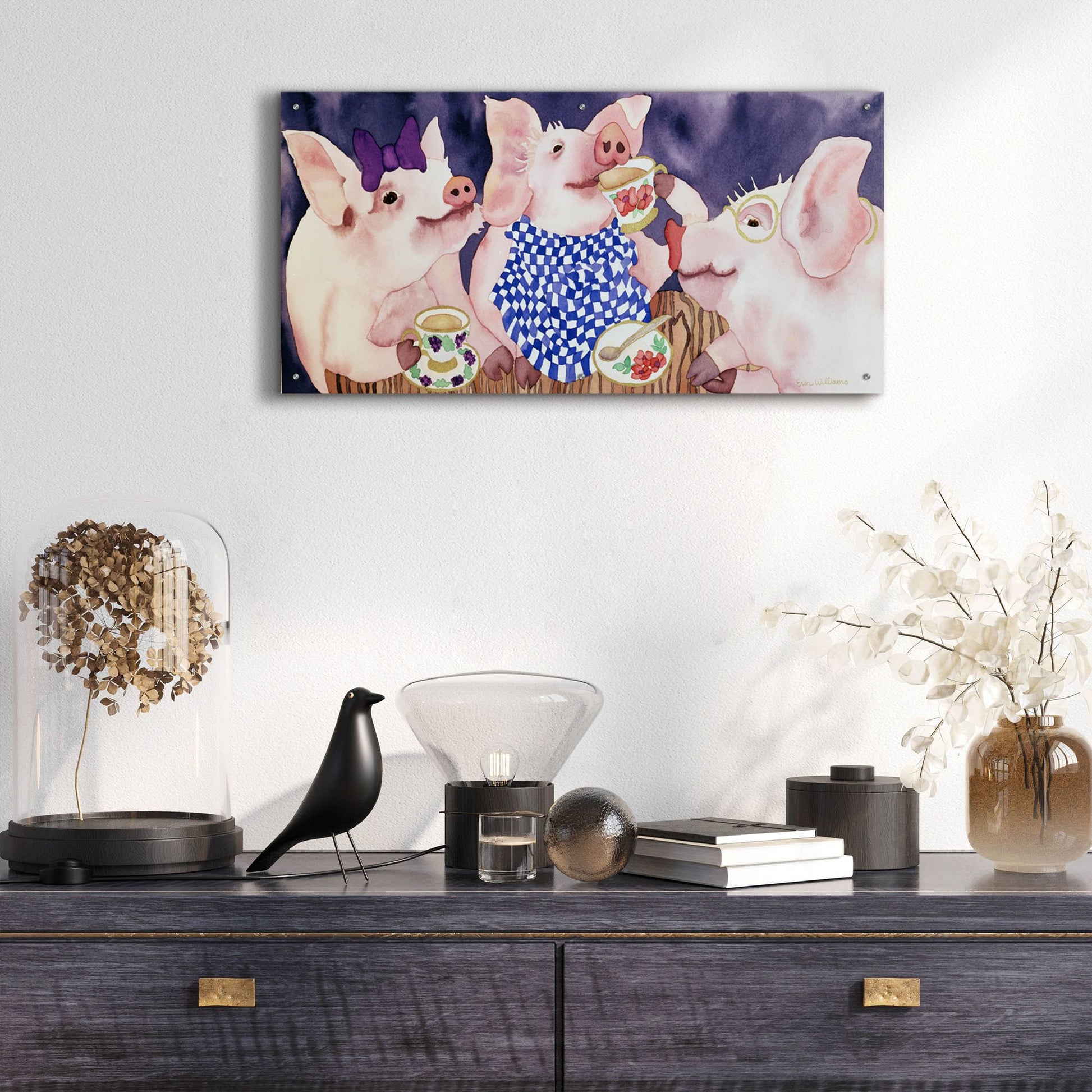 Epic Art 'Tea for Three' by Carissa Luminess, Acrylic Glass Wall Art,48x24