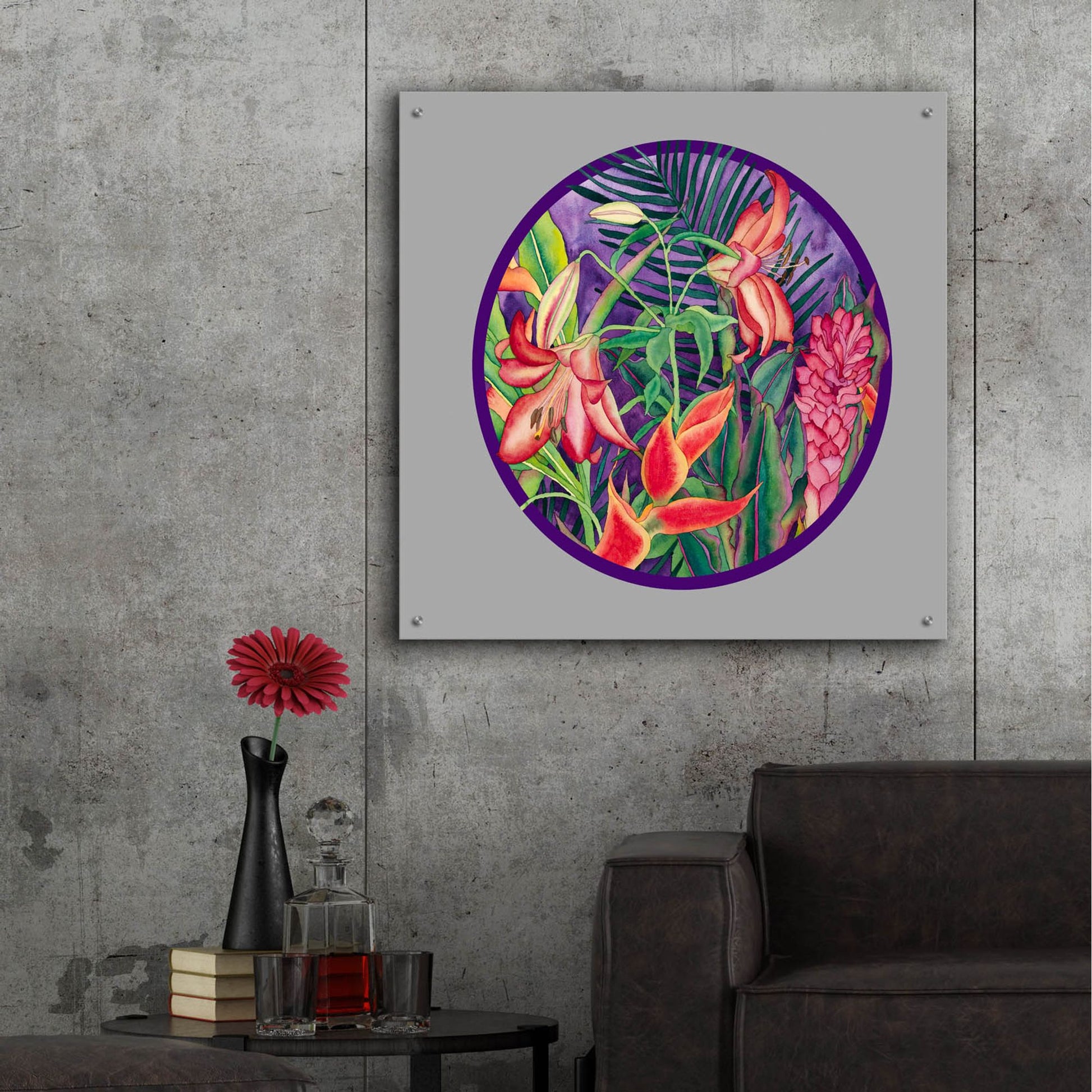 Epic Art 'Tropical Rain - Circle' by Carissa Luminess, Acrylic Glass Wall Art,36x36