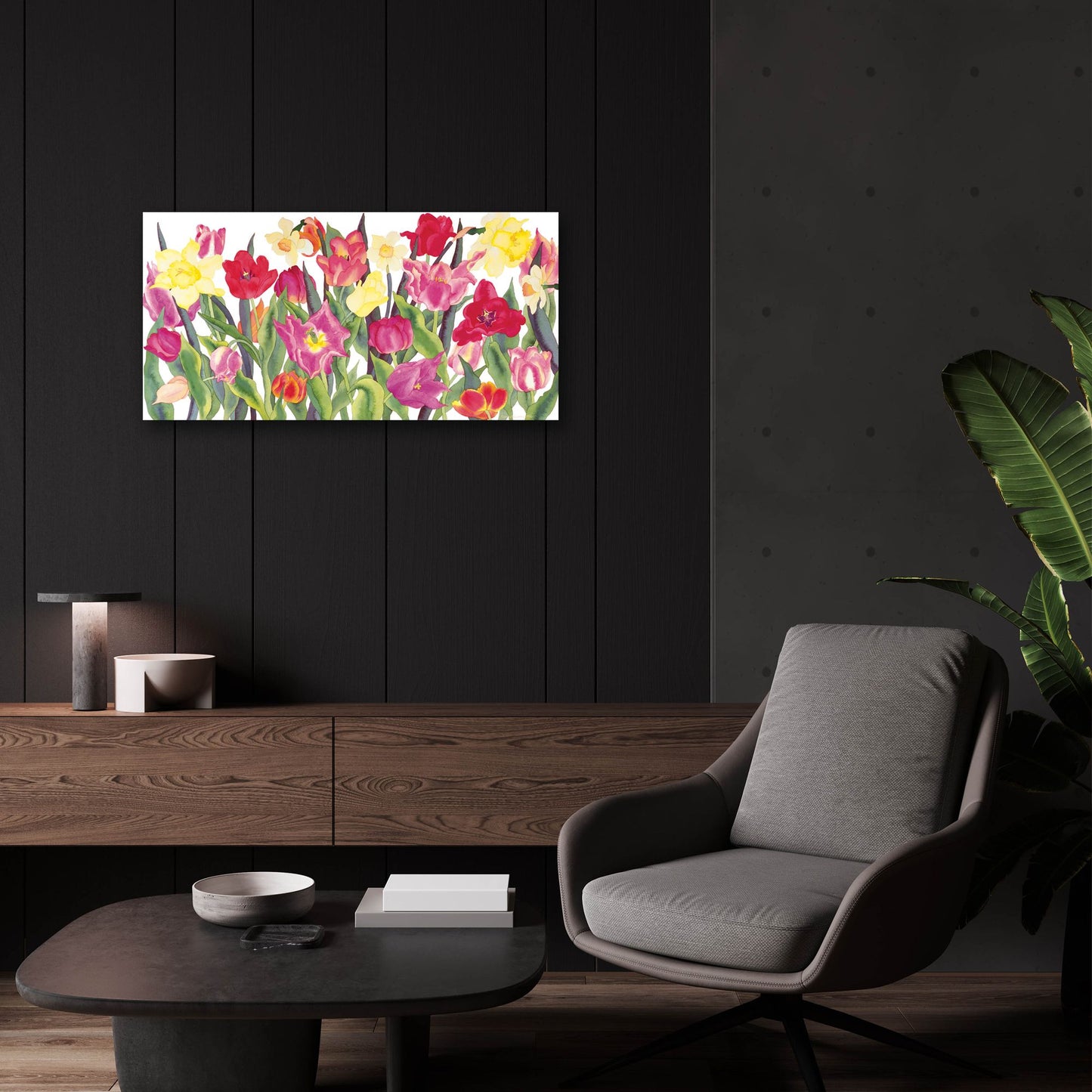 Epic Art 'Tulips And Daffodils' by Carissa Luminess, Acrylic Glass Wall Art,24x12