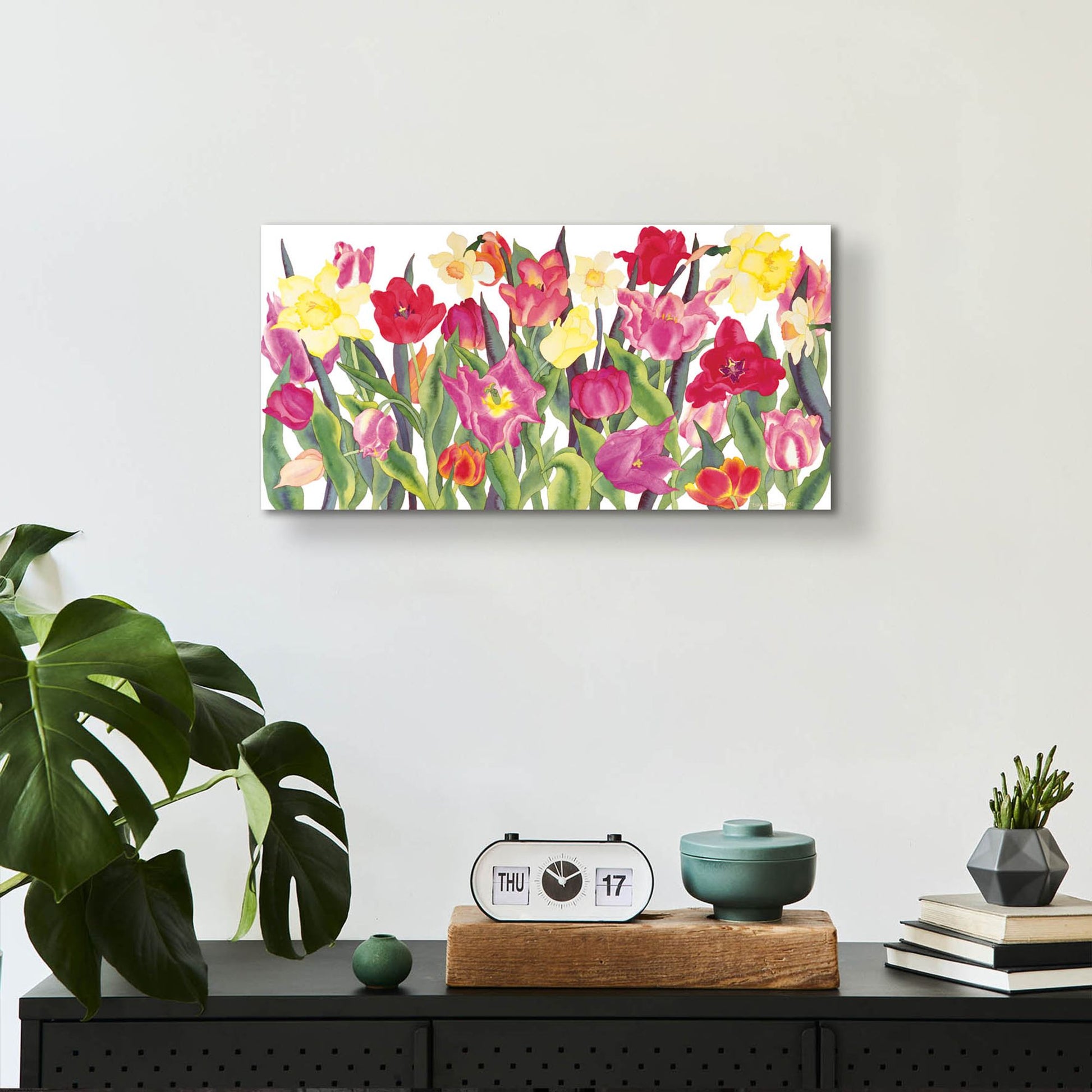 Epic Art 'Tulips And Daffodils' by Carissa Luminess, Acrylic Glass Wall Art,24x12