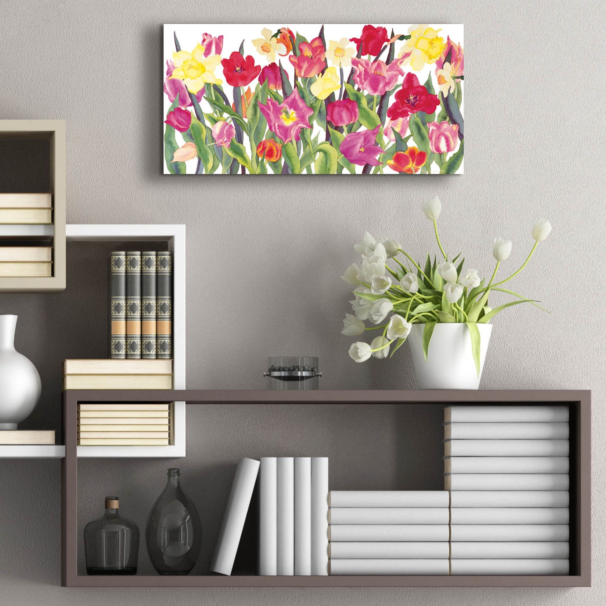 Epic Art 'Tulips And Daffodils' by Carissa Luminess, Acrylic Glass Wall Art,24x12