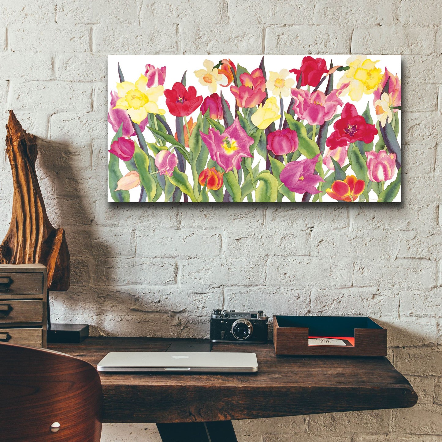 Epic Art 'Tulips And Daffodils' by Carissa Luminess, Acrylic Glass Wall Art,24x12