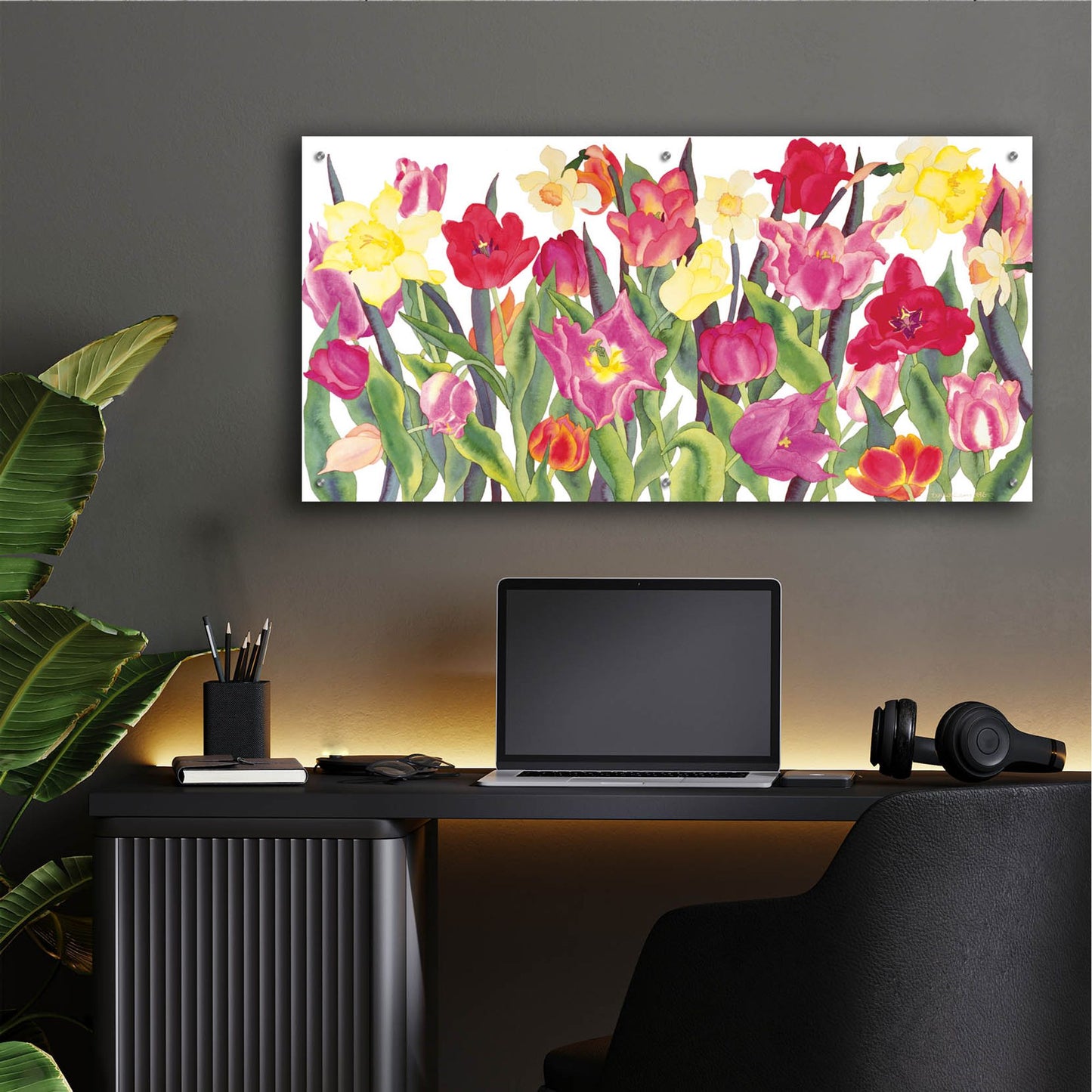 Epic Art 'Tulips And Daffodils' by Carissa Luminess, Acrylic Glass Wall Art,48x24