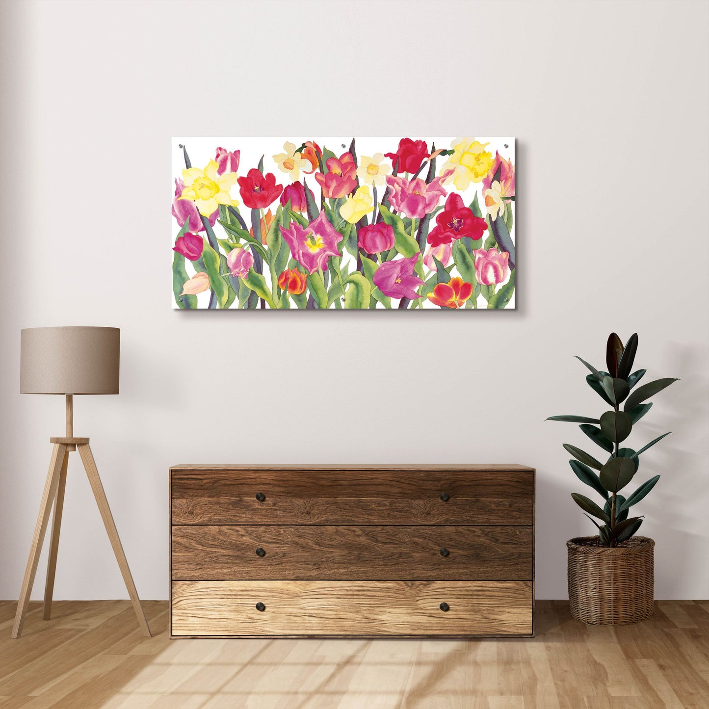 Epic Art 'Tulips And Daffodils' by Carissa Luminess, Acrylic Glass Wall Art,48x24