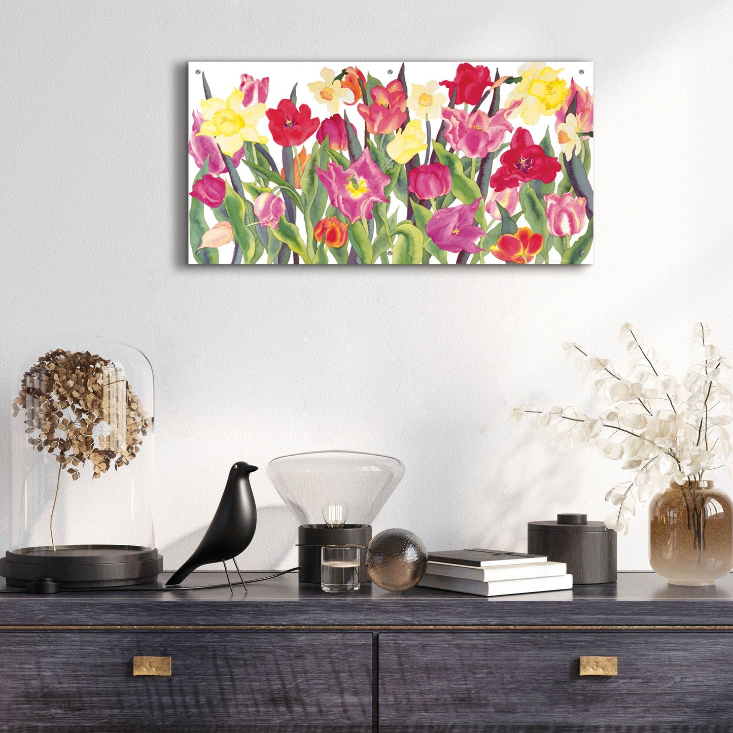 Epic Art 'Tulips And Daffodils' by Carissa Luminess, Acrylic Glass Wall Art,48x24