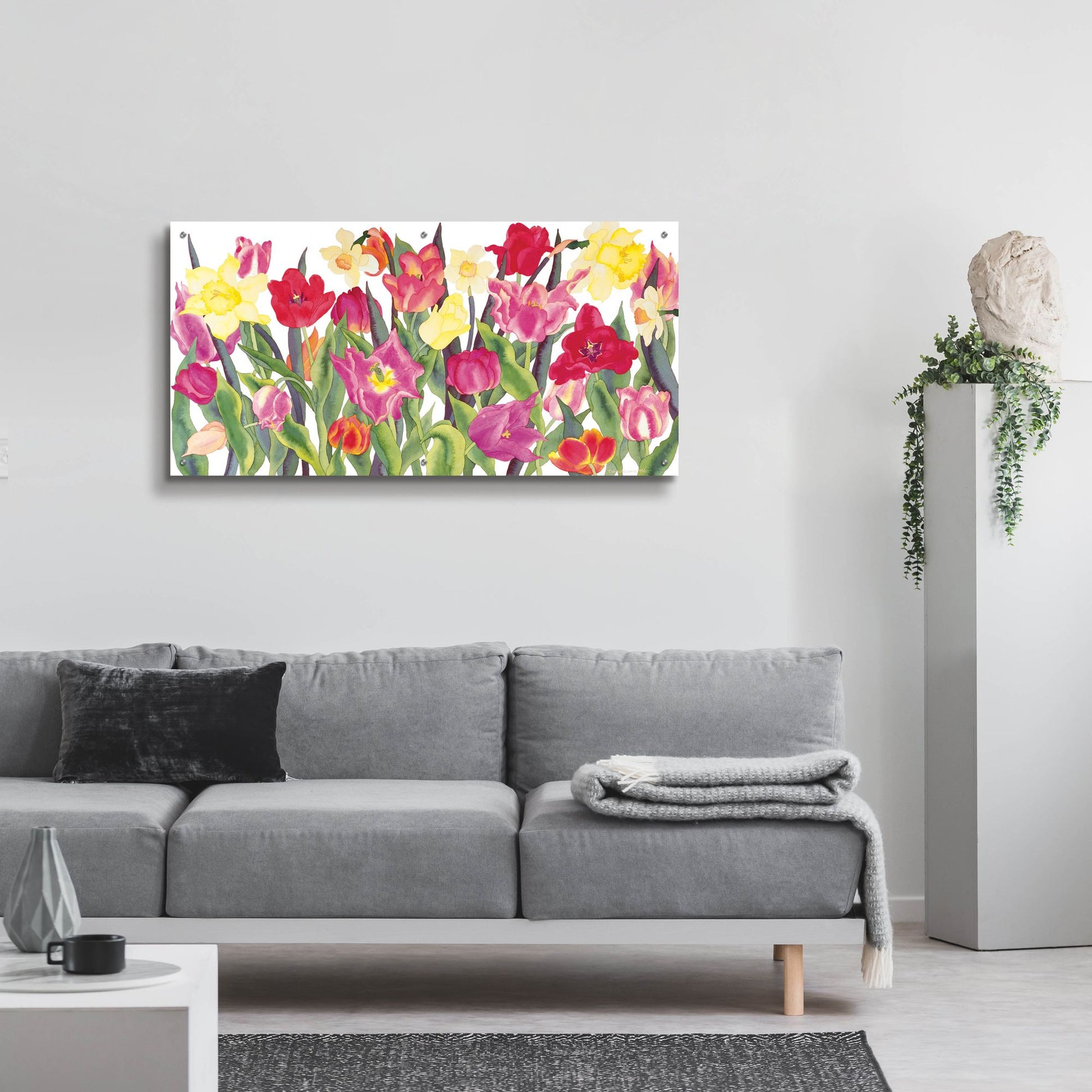 Epic Art 'Tulips And Daffodils' by Carissa Luminess, Acrylic Glass Wall Art,48x24