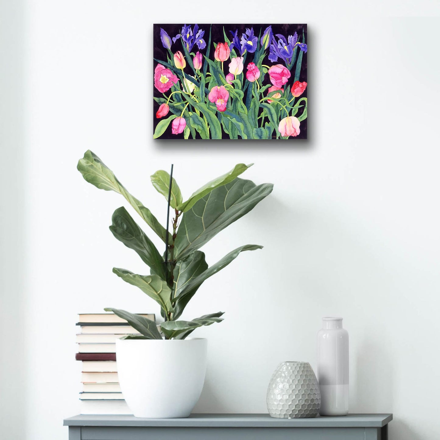 Epic Art 'Tulips And Irises' by Carissa Luminess, Acrylic Glass Wall Art,16x12