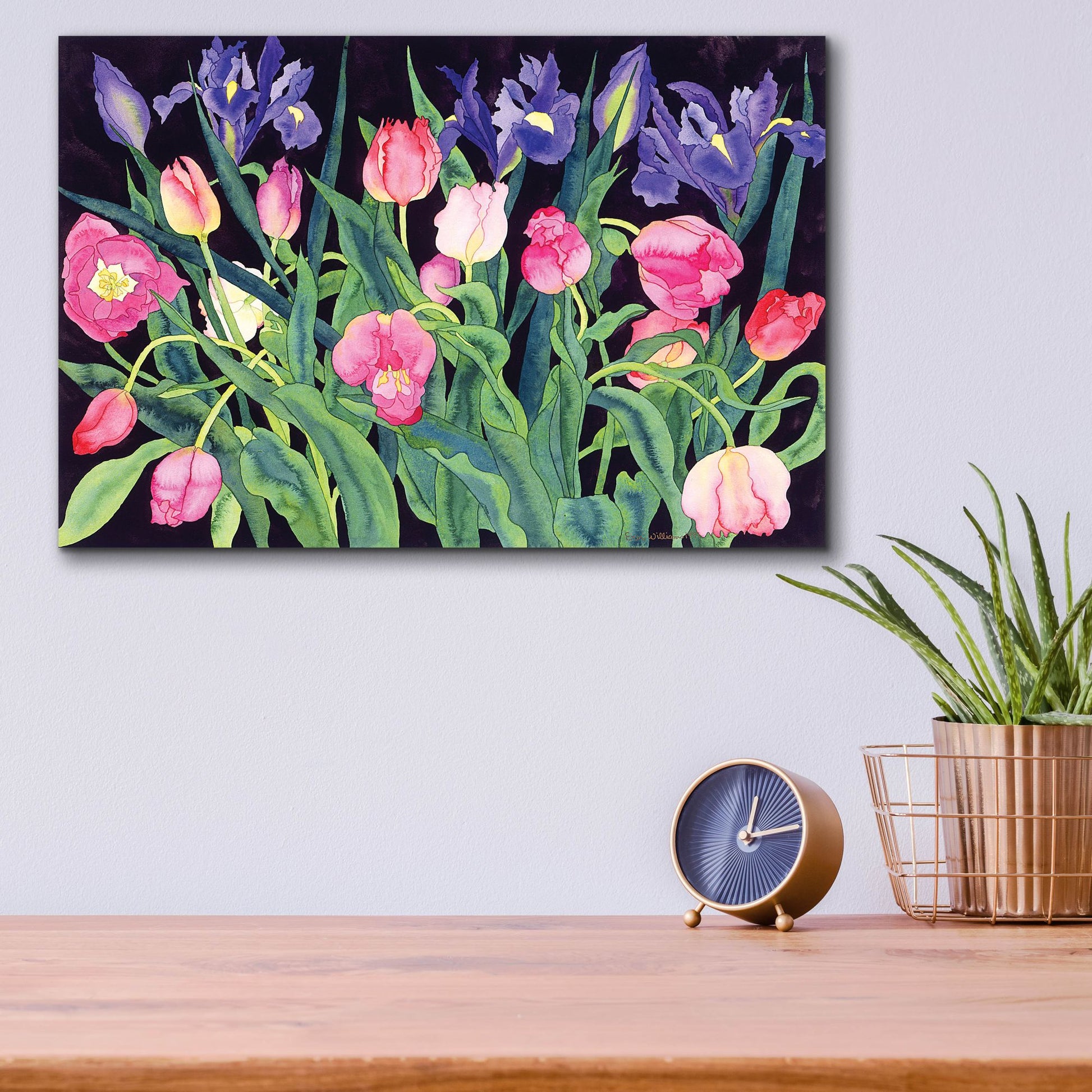 Epic Art 'Tulips And Irises' by Carissa Luminess, Acrylic Glass Wall Art,16x12