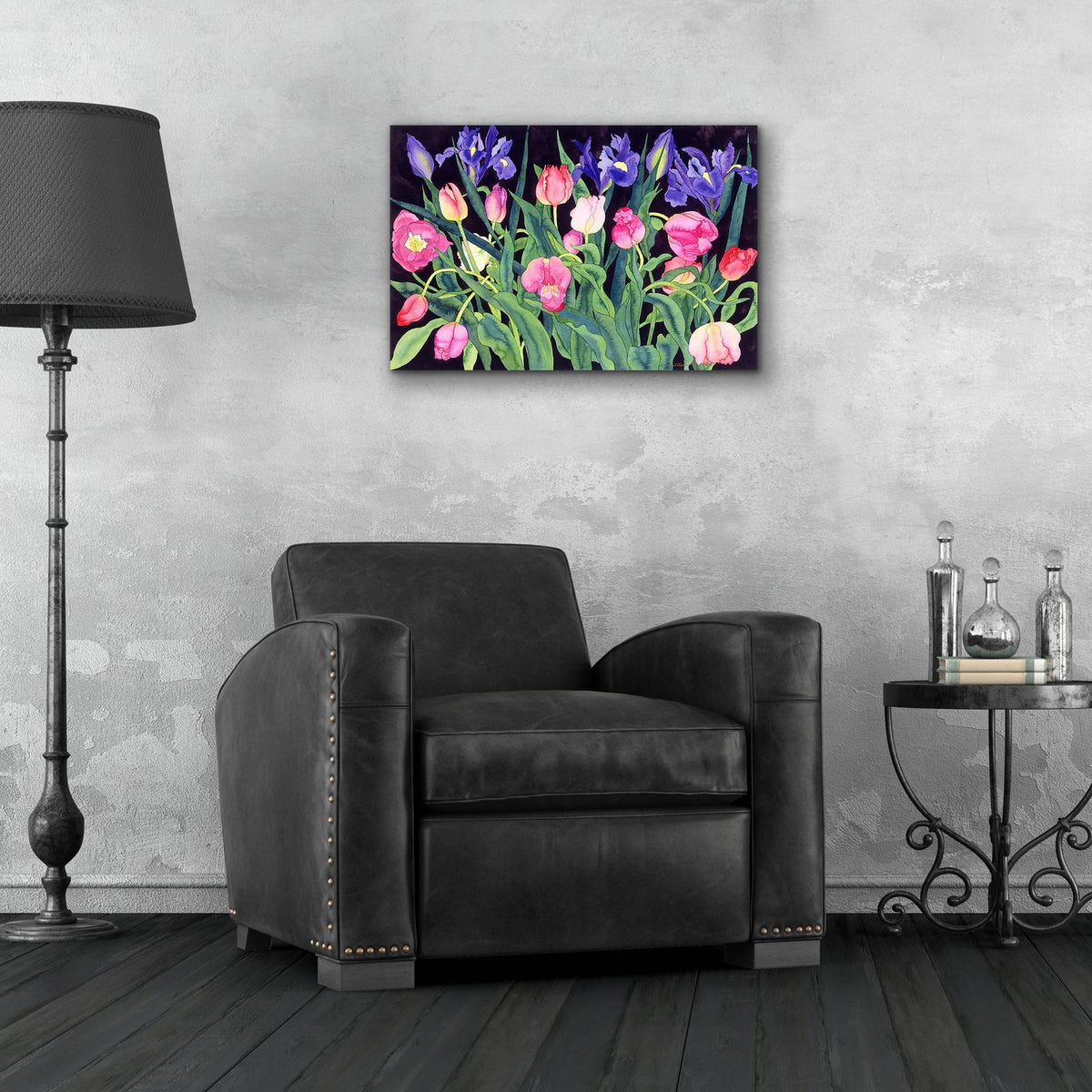 Tulips And Irises by Carissa Luminess - 24x16 acrylic wall art in a room
