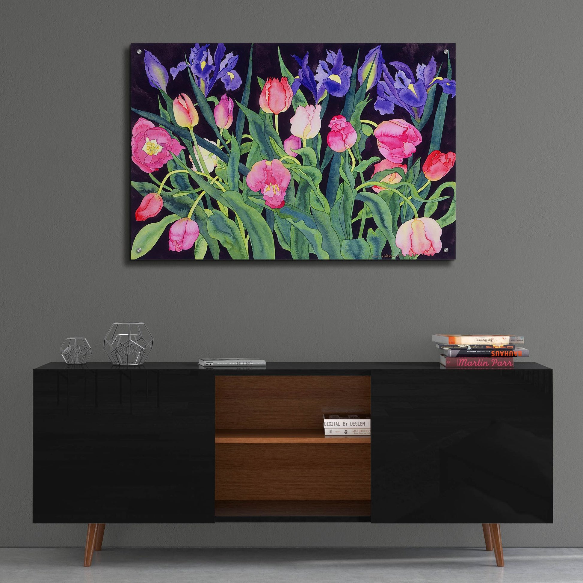 Epic Art 'Tulips And Irises' by Carissa Luminess, Acrylic Glass Wall Art,36x24