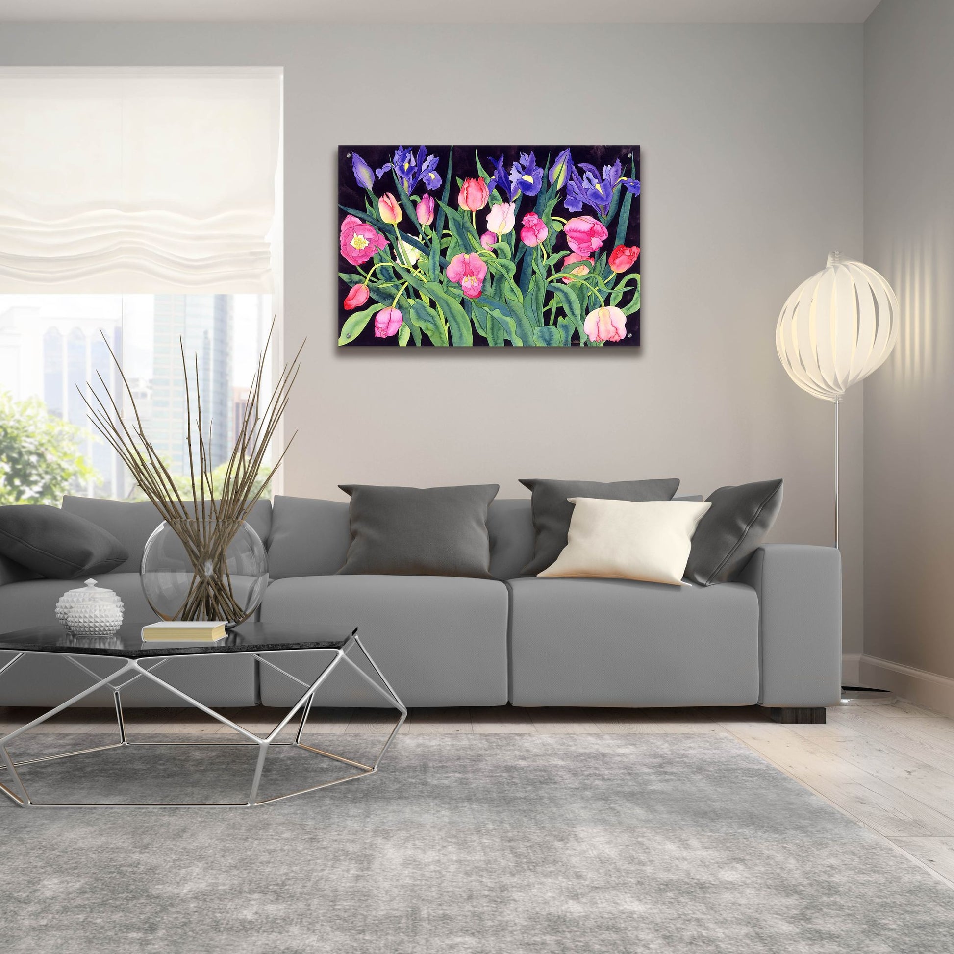 Epic Art 'Tulips And Irises' by Carissa Luminess, Acrylic Glass Wall Art,36x24