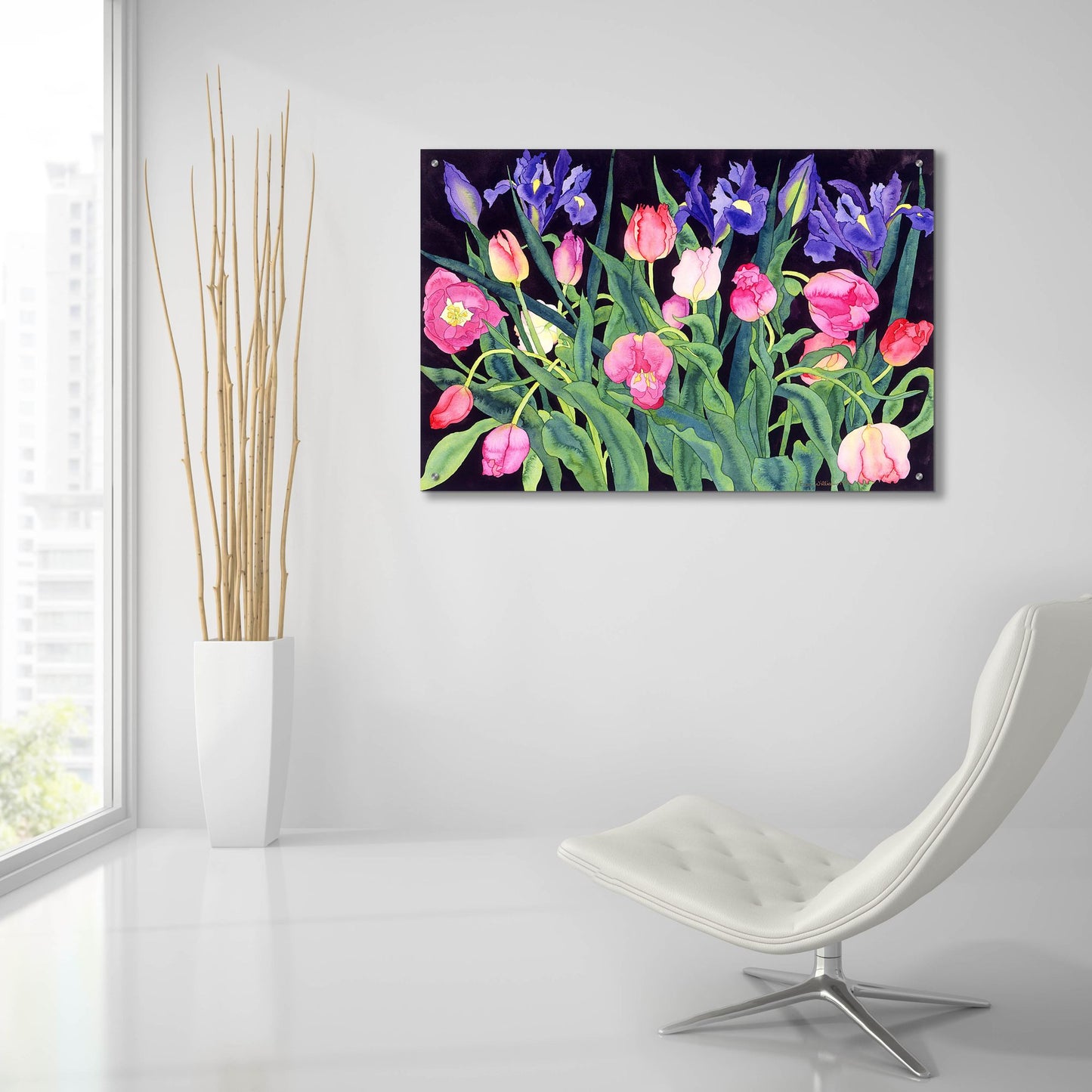 Epic Art 'Tulips And Irises' by Carissa Luminess, Acrylic Glass Wall Art,36x24