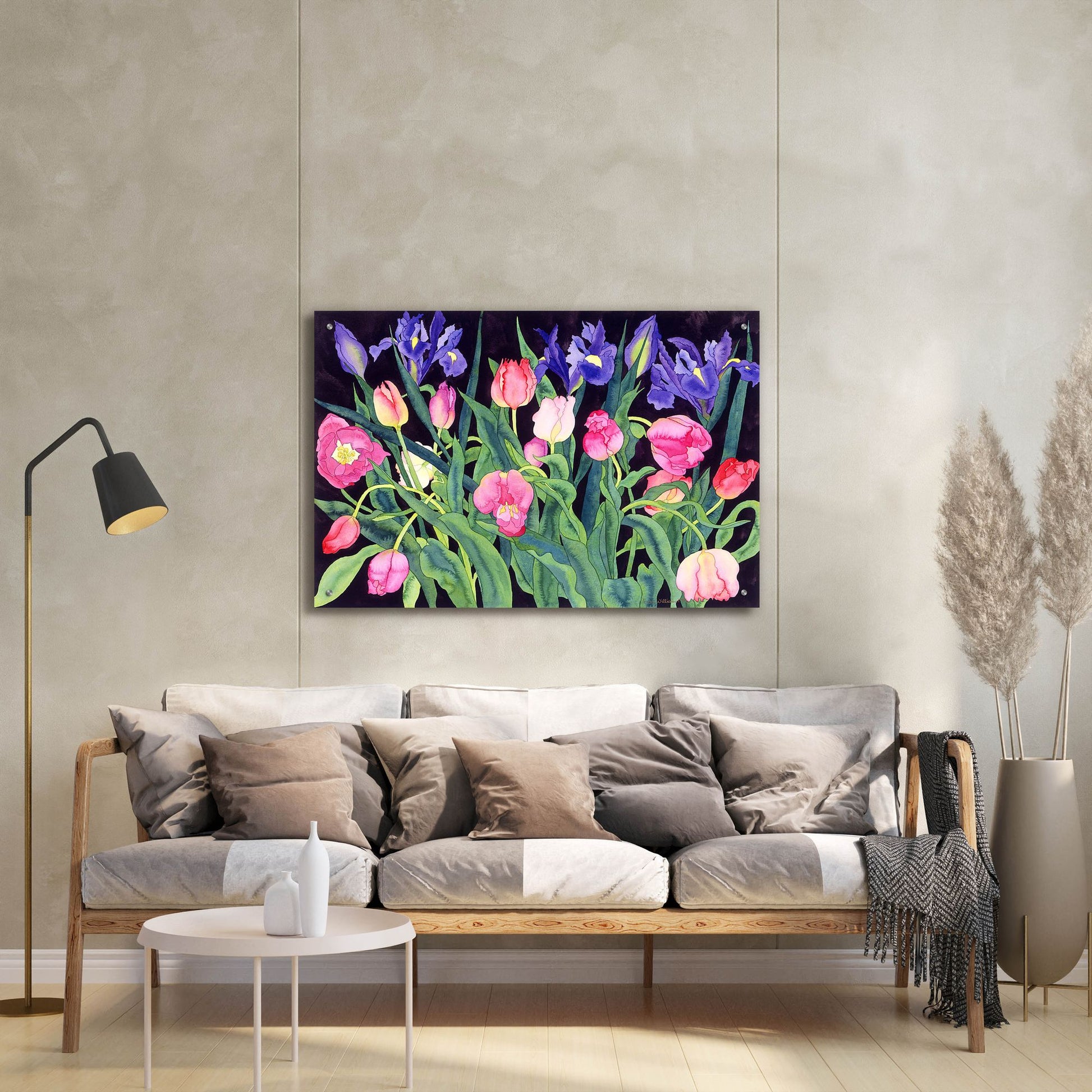 Epic Art 'Tulips And Irises' by Carissa Luminess, Acrylic Glass Wall Art,36x24