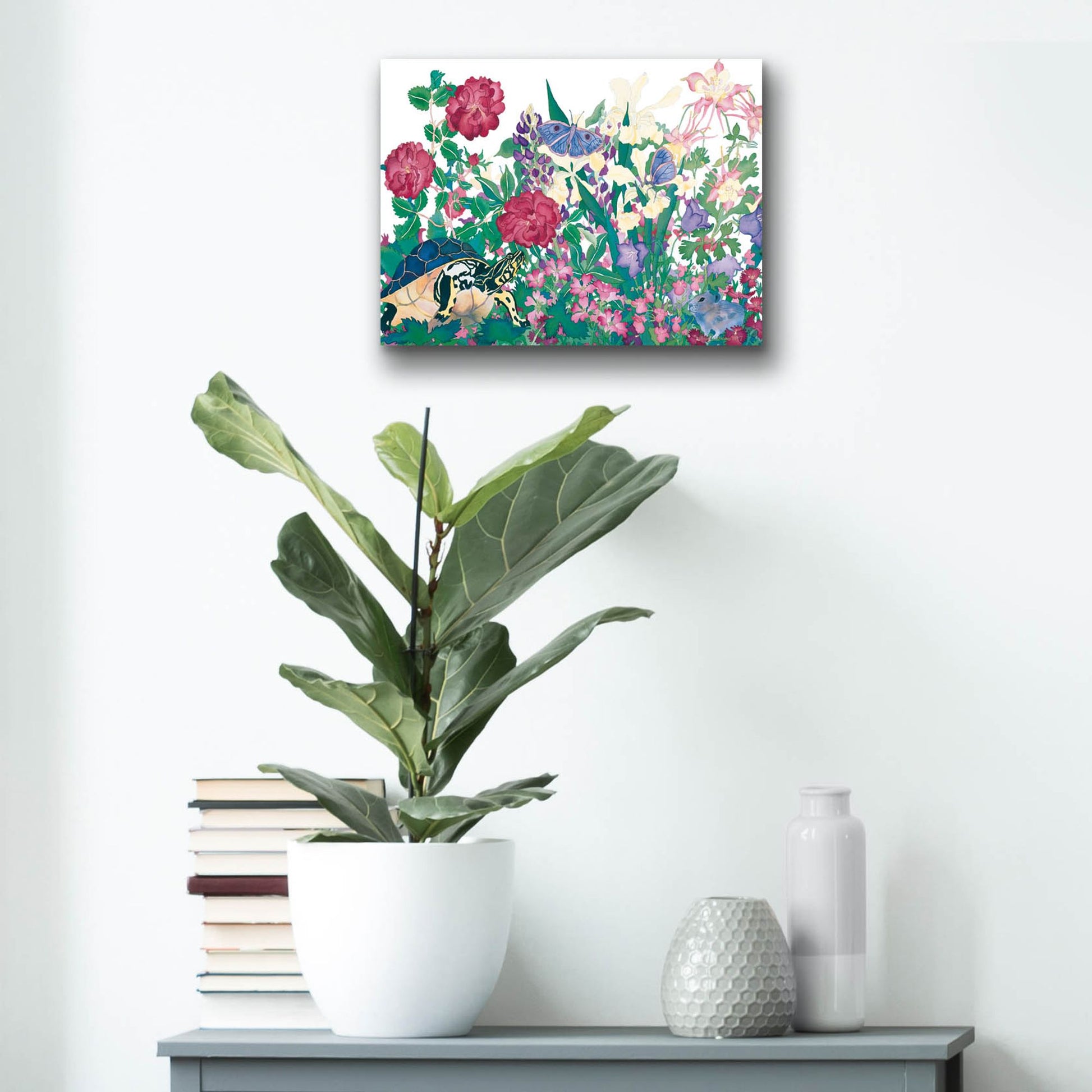 Epic Art 'Turtle With Butterfly' by Carissa Luminess, Acrylic Glass Wall Art,16x12