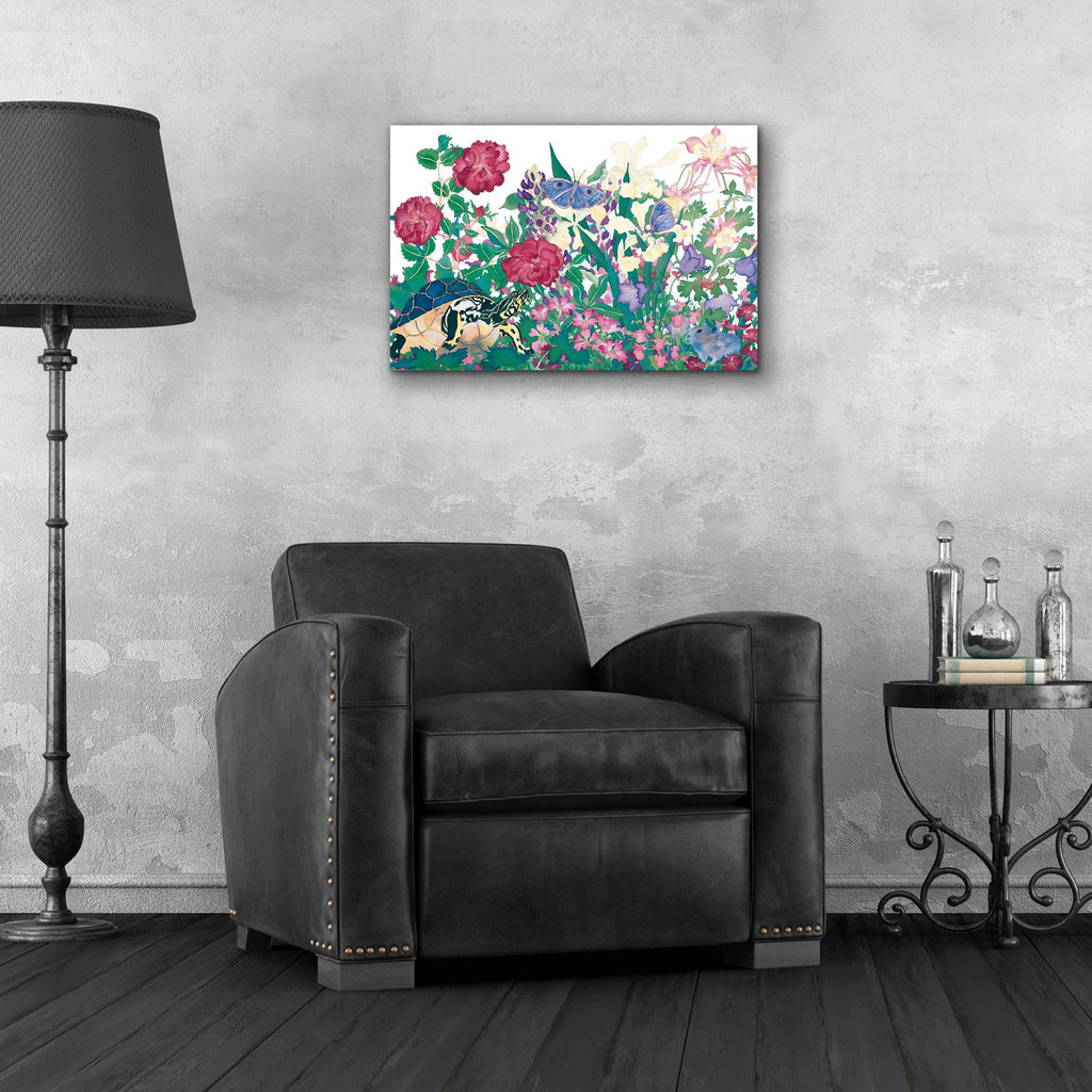 Turtle With Butterfly by Carissa Luminess - 24x16 acrylic wall art in a room