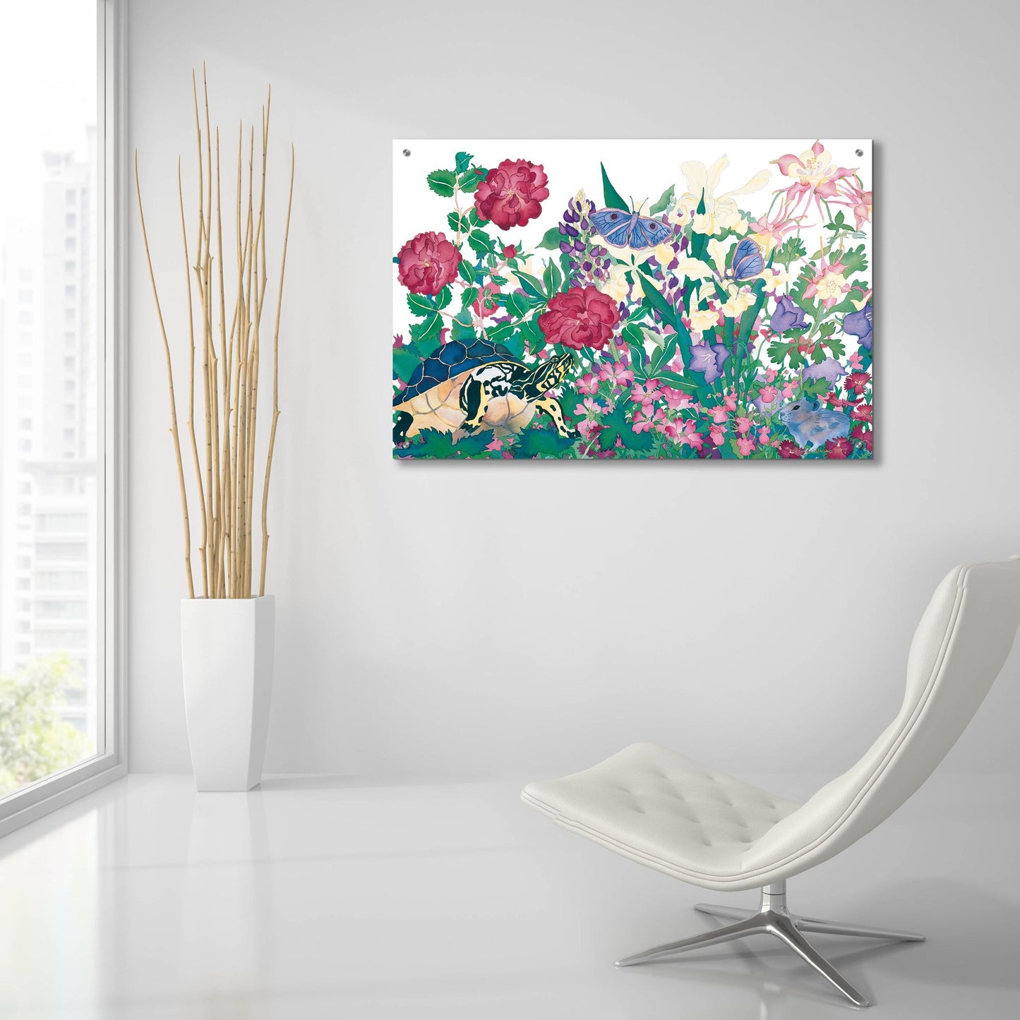 Epic Art 'Turtle With Butterfly' by Carissa Luminess, Acrylic Glass Wall Art,36x24