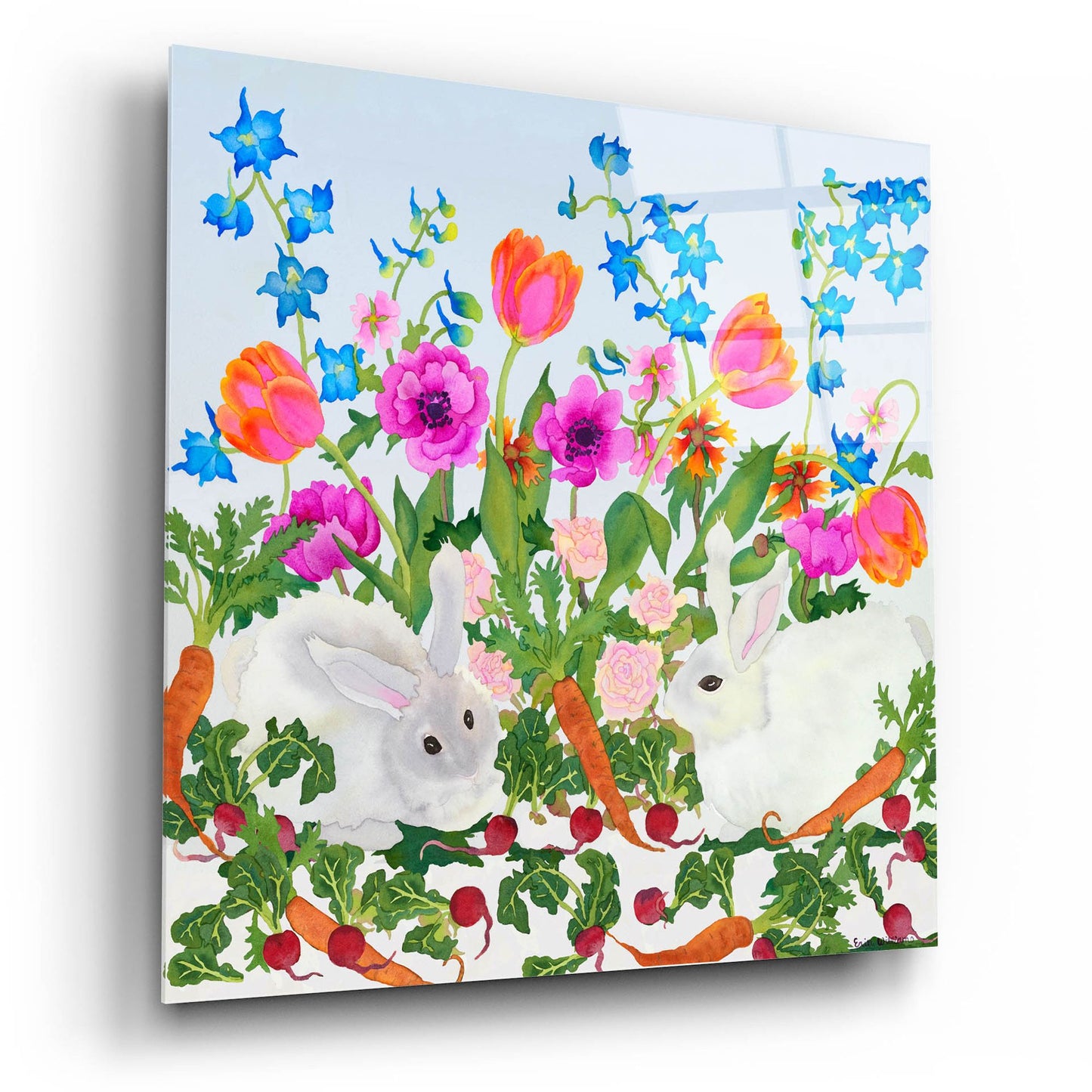 Epic Art 'Rabbits And Carrot - Square' by Carissa Luminess, Acrylic Glass Wall Art,12x12