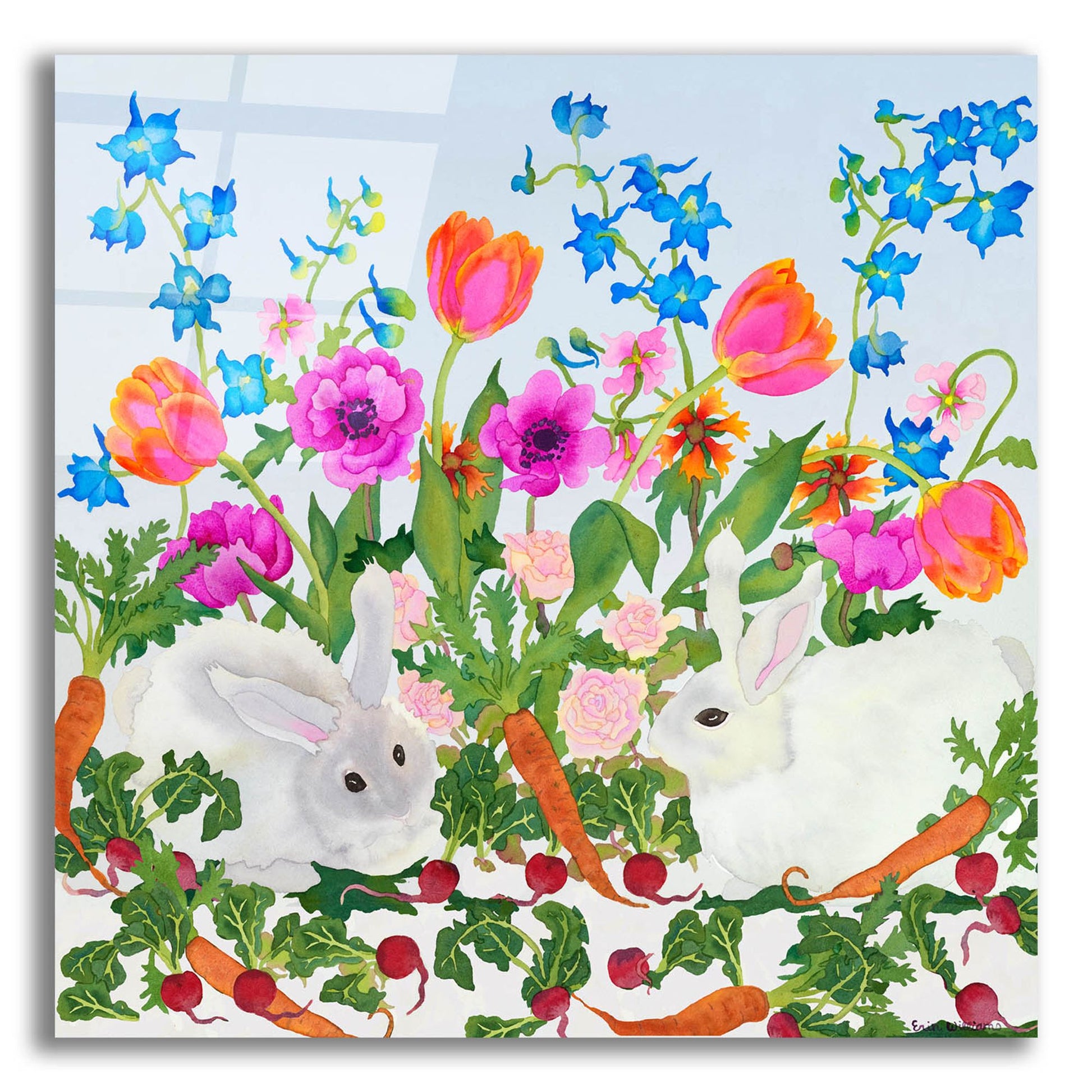 Epic Art 'Rabbits And Carrot - Square' by Carissa Luminess, Acrylic Glass Wall Art,12x12