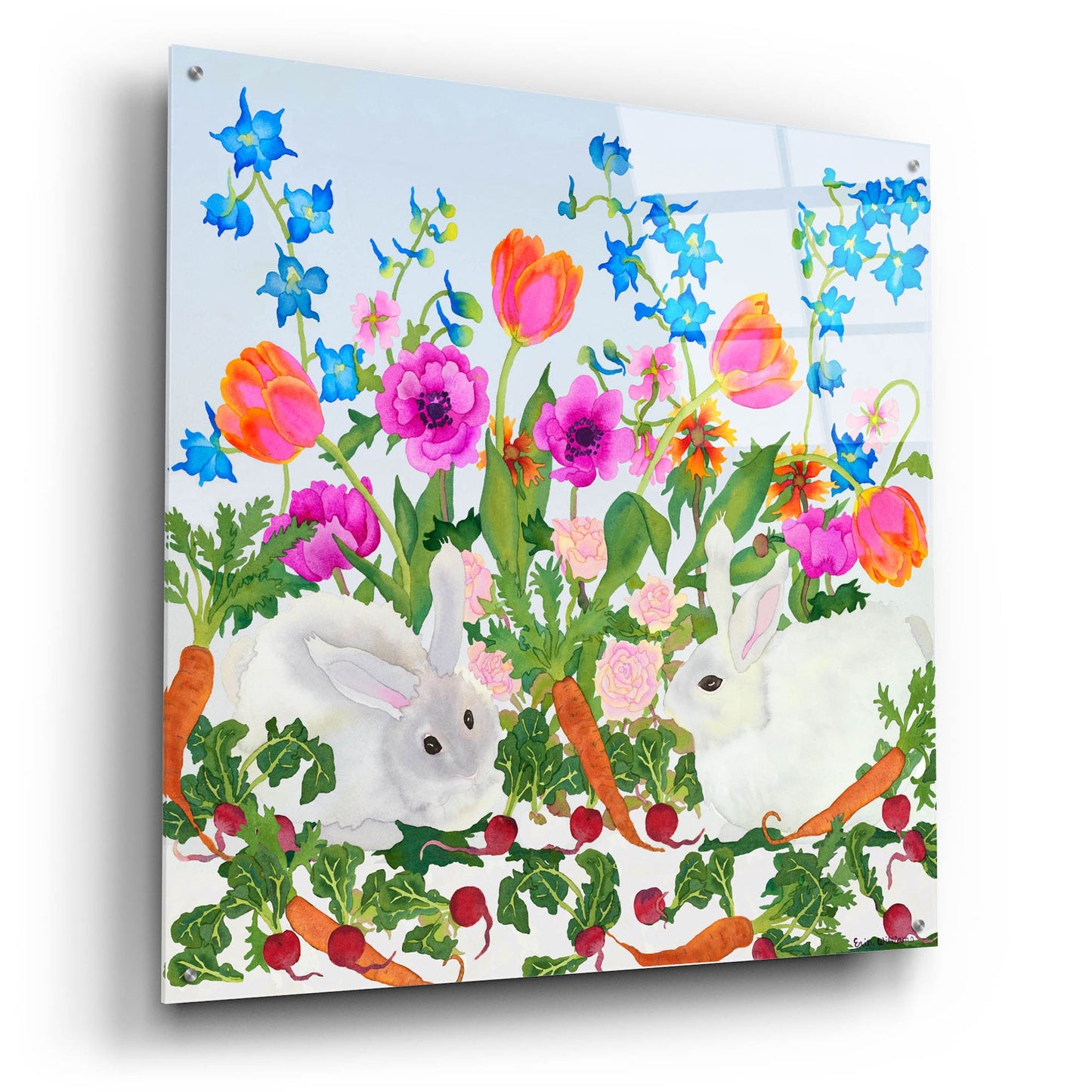 Epic Art 'Rabbits And Carrot - Square' by Carissa Luminess, Acrylic Glass Wall Art,36x36