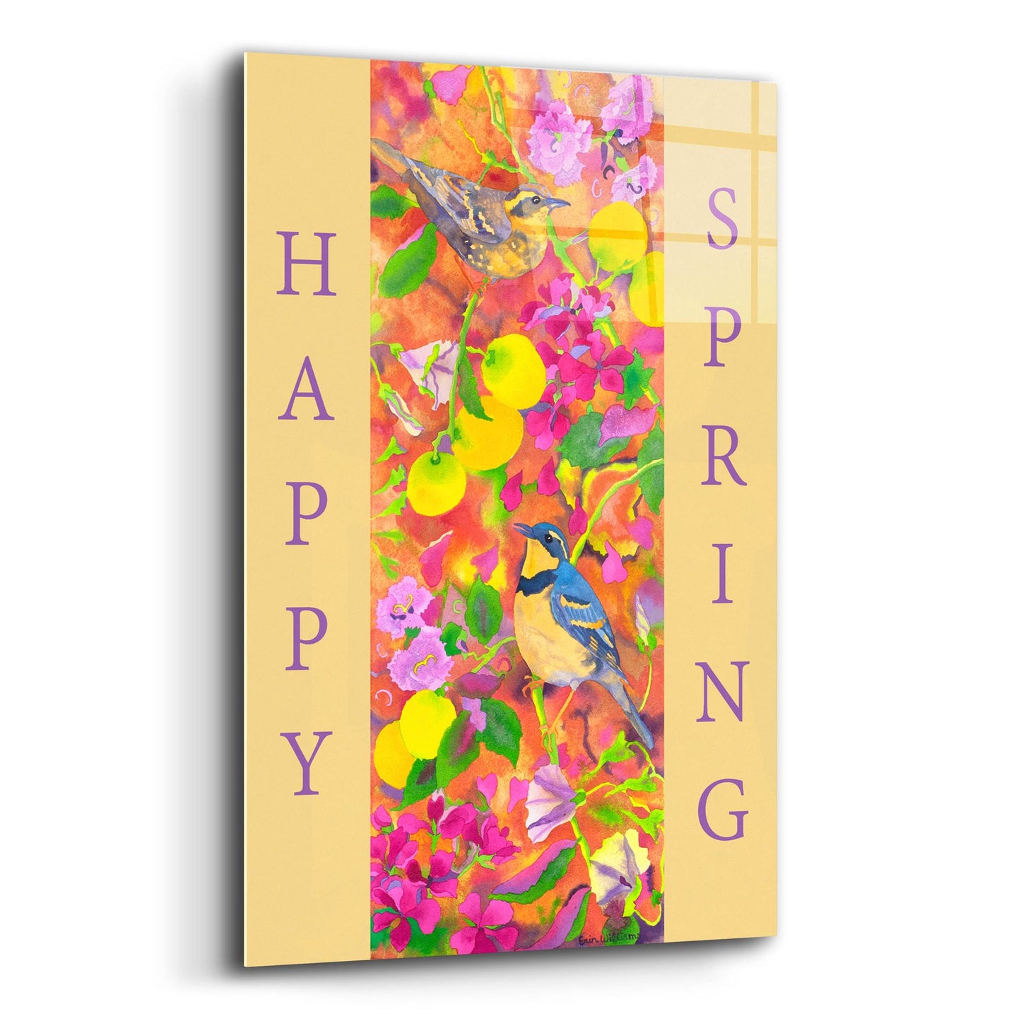 Epic Art 'Varied Thrushes Happy Spring' by Carissa Luminess, Acrylic Glass Wall Art,12x16