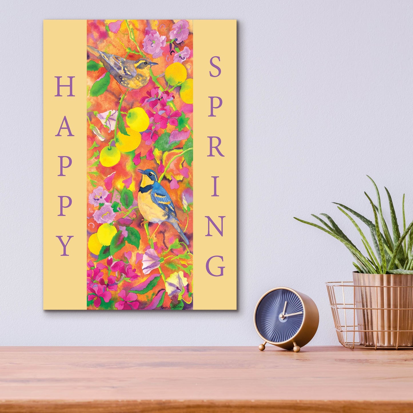 Epic Art 'Varied Thrushes Happy Spring' by Carissa Luminess, Acrylic Glass Wall Art,12x16