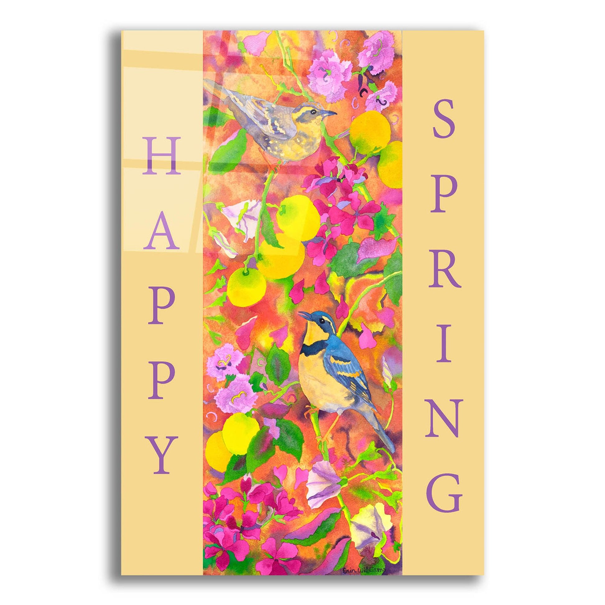 Epic Art 'Varied Thrushes Happy Spring' by Carissa Luminess, Acrylic Glass Wall Art,12x16