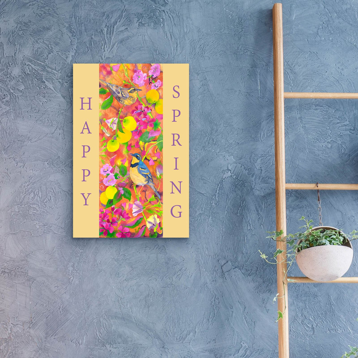 Varied Thrushes Happy Spring by Carissa Luminess - 16x24 acrylic wall art in a room