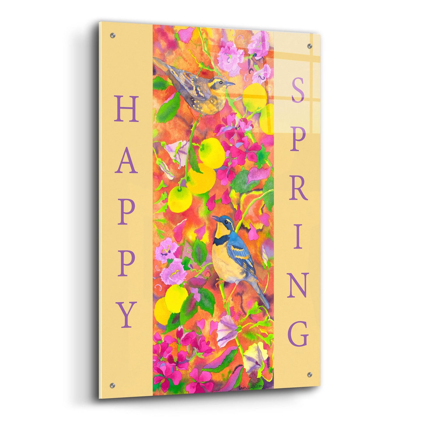 Epic Art 'Varied Thrushes Happy Spring' by Carissa Luminess, Acrylic Glass Wall Art,24x36