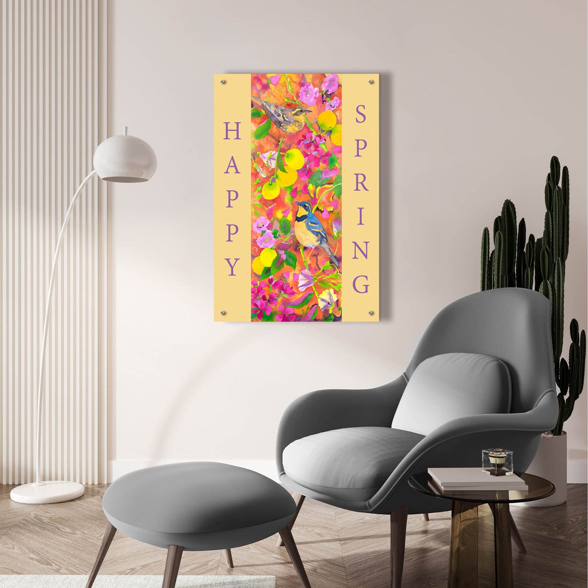 Epic Art 'Varied Thrushes Happy Spring' by Carissa Luminess, Acrylic Glass Wall Art,24x36