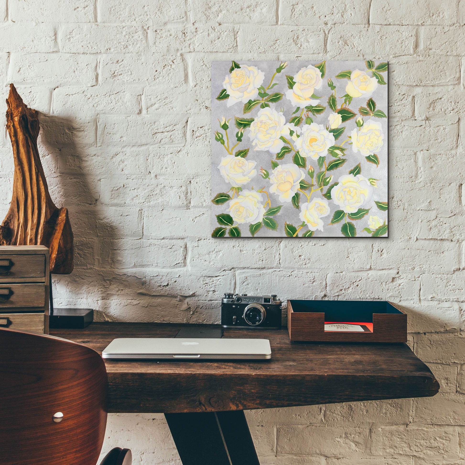 Epic Art 'White Roses- Square' by Carissa Luminess, Acrylic Glass Wall Art,12x12