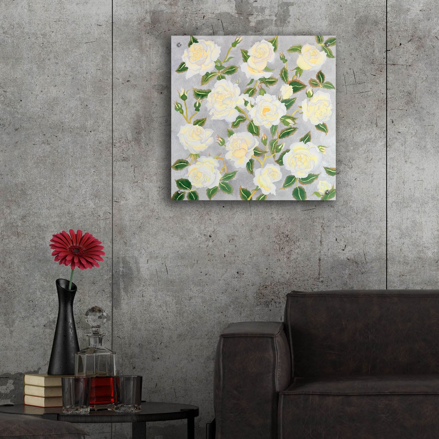 Epic Art 'White Roses- Square' by Carissa Luminess, Acrylic Glass Wall Art,24x24