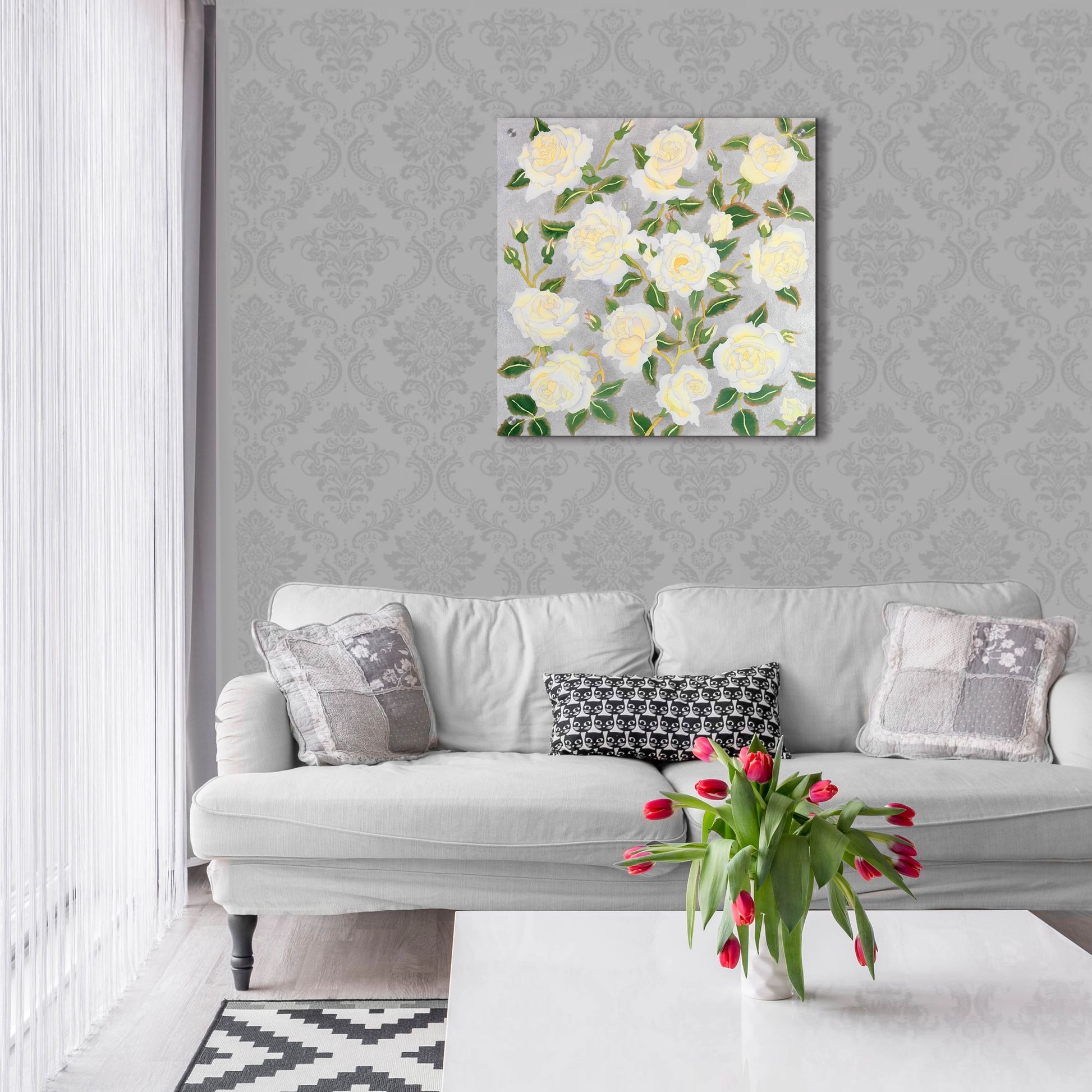 Epic Art 'White Roses- Square' by Carissa Luminess, Acrylic Glass Wall Art,24x24