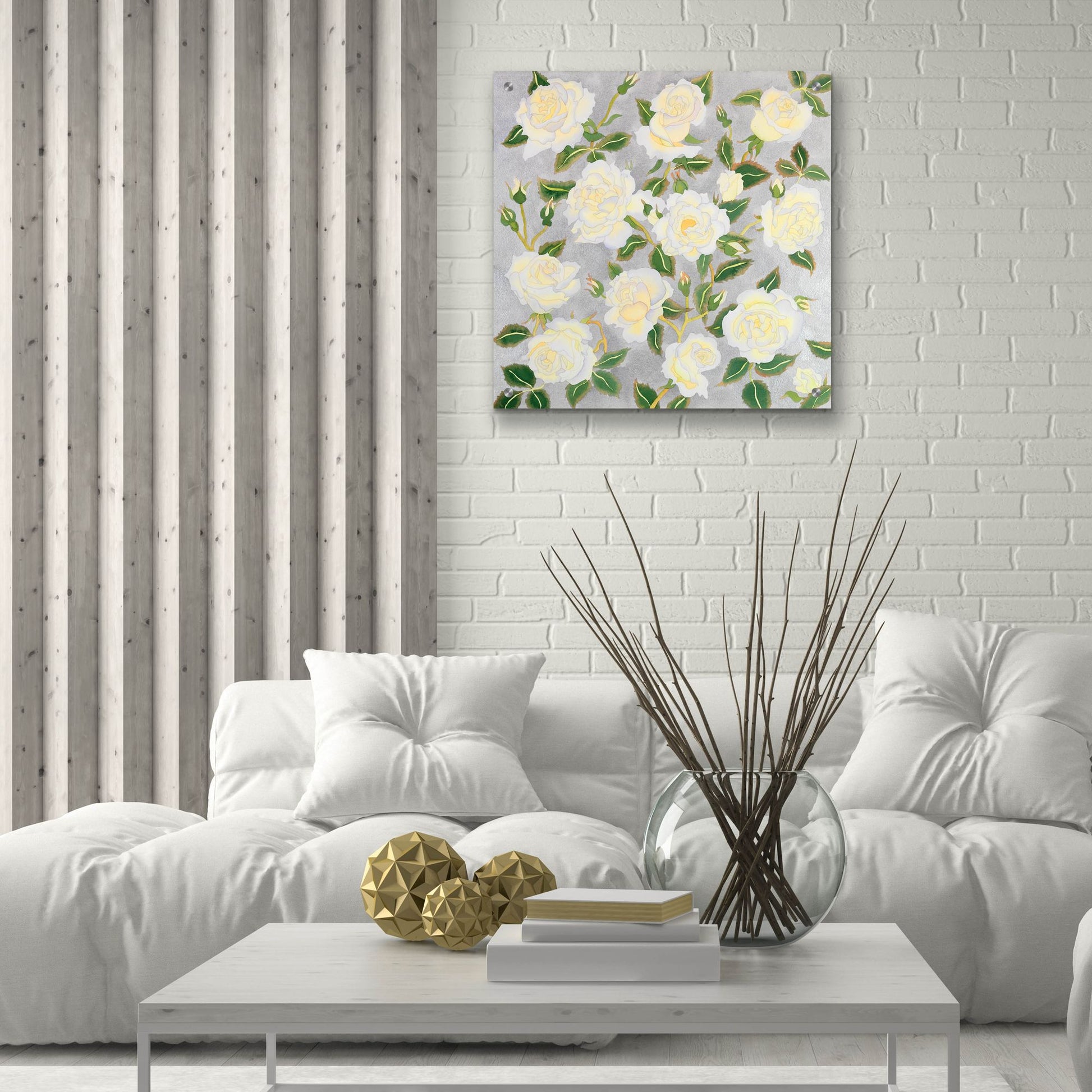 Epic Art 'White Roses- Square' by Carissa Luminess, Acrylic Glass Wall Art,24x24