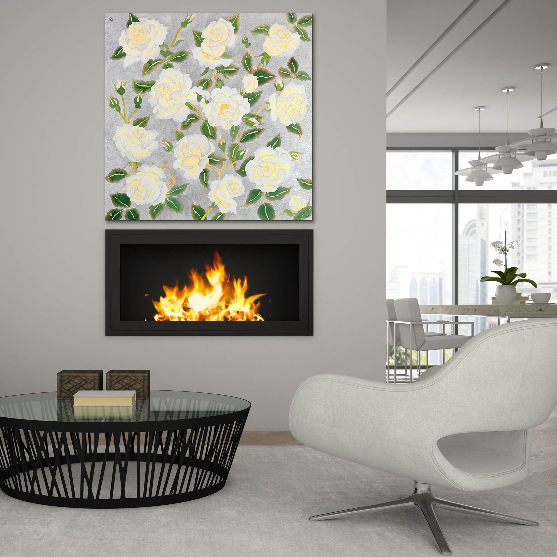 Epic Art 'White Roses- Square' by Carissa Luminess, Acrylic Glass Wall Art,36x36