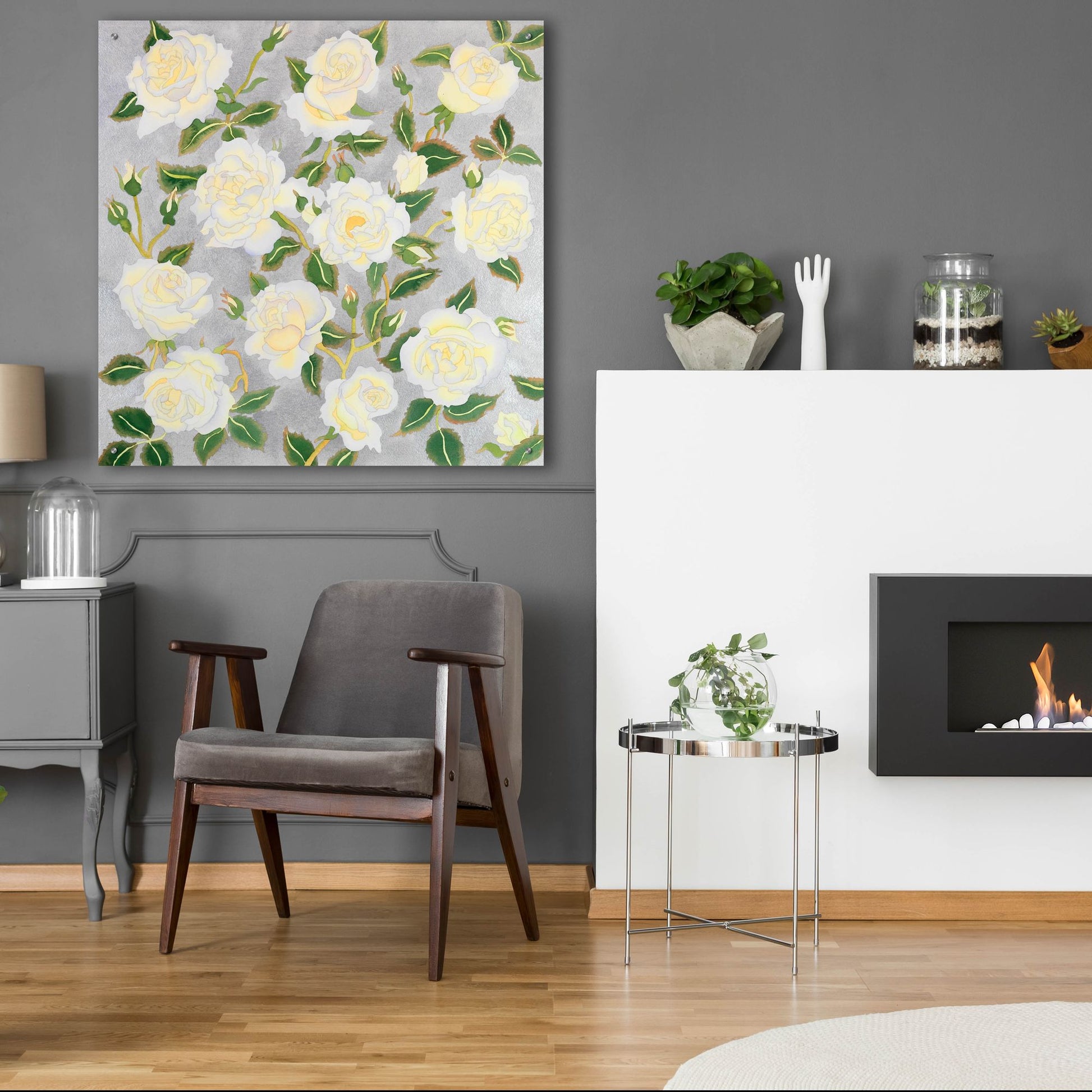 Epic Art 'White Roses- Square' by Carissa Luminess, Acrylic Glass Wall Art,36x36