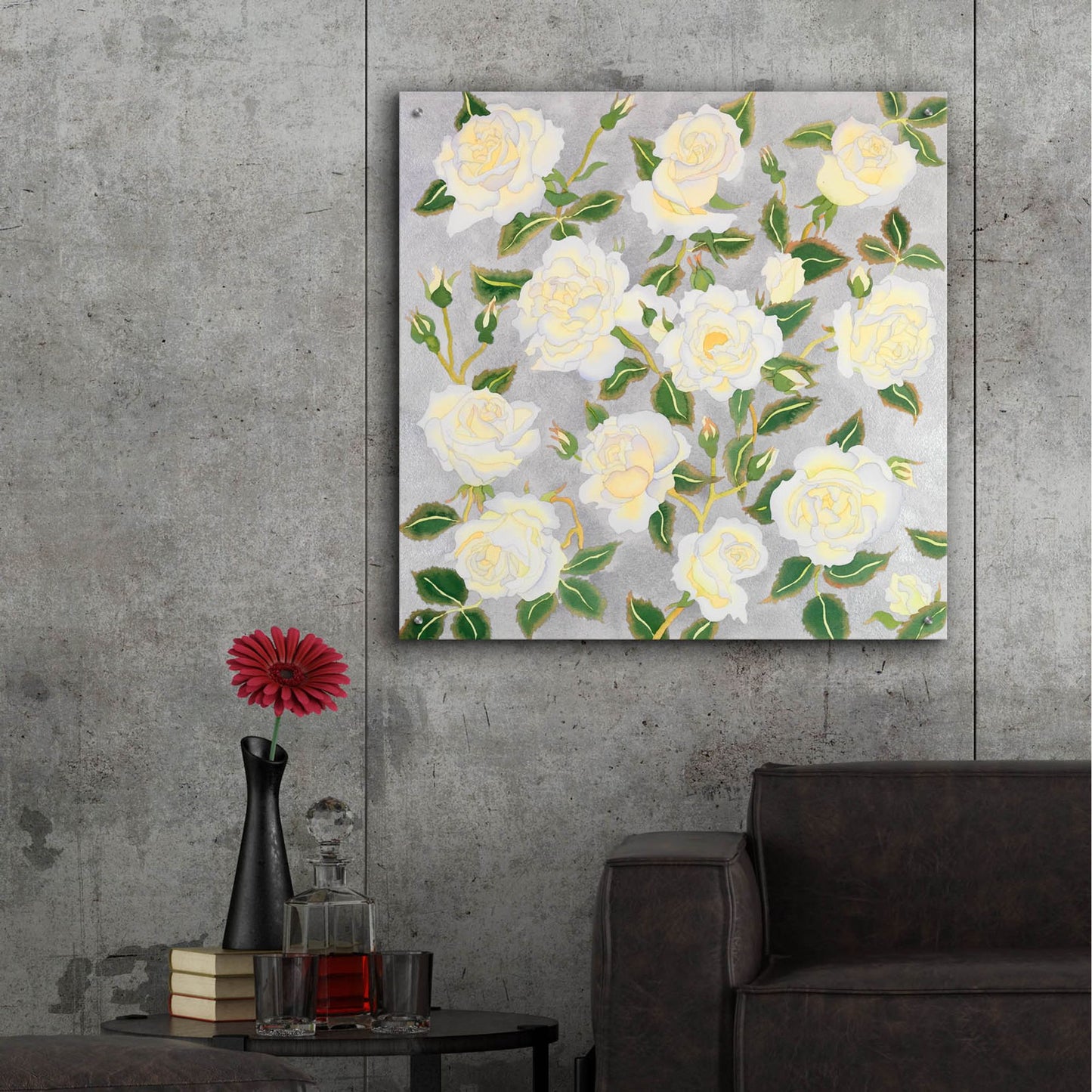 Epic Art 'White Roses- Square' by Carissa Luminess, Acrylic Glass Wall Art,36x36