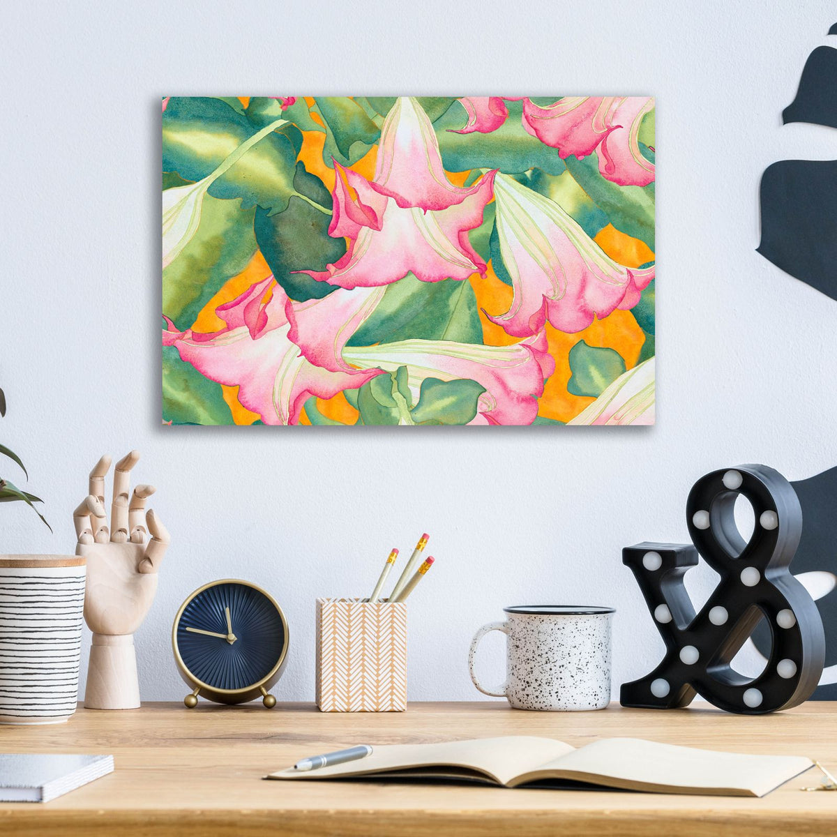 Heavenly Divine- Angel Trumpets by Carissa Luminess - 16x12 acrylic wall art in a room
