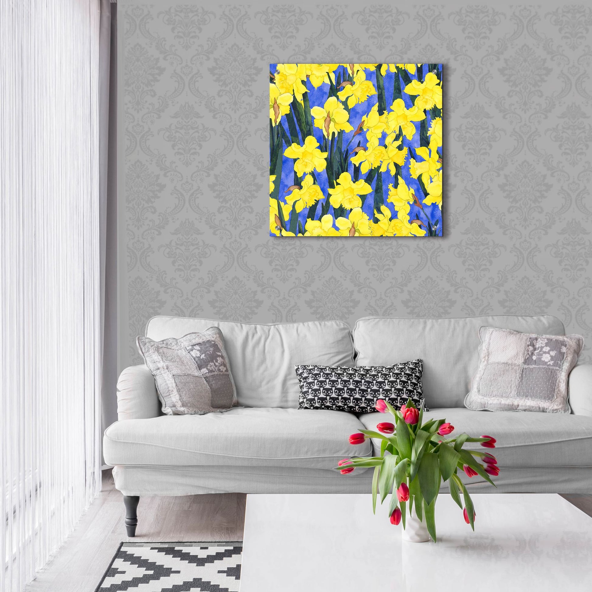 Epic Art 'Fertile Rising Pattern - Daffodils' by Carissa Luminess, Acrylic Glass Wall Art,24x24